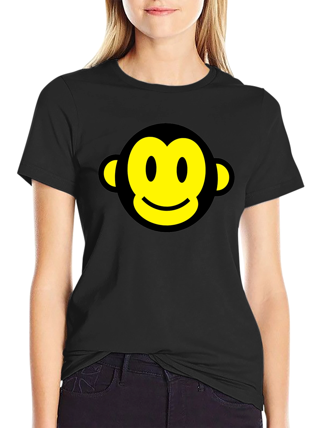 Smiley Monkey Face Graphic Tee - Black