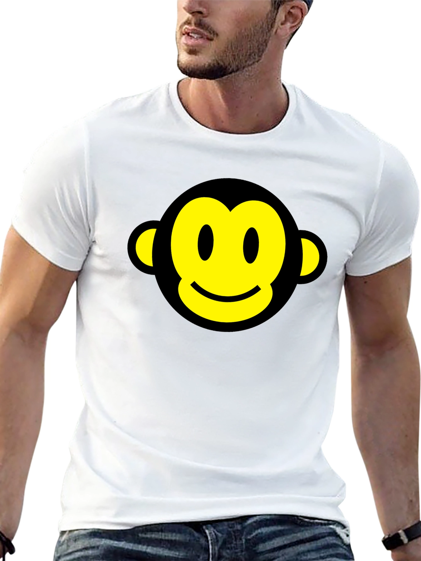 Smiley Monkey Face Graphic Tee - Black