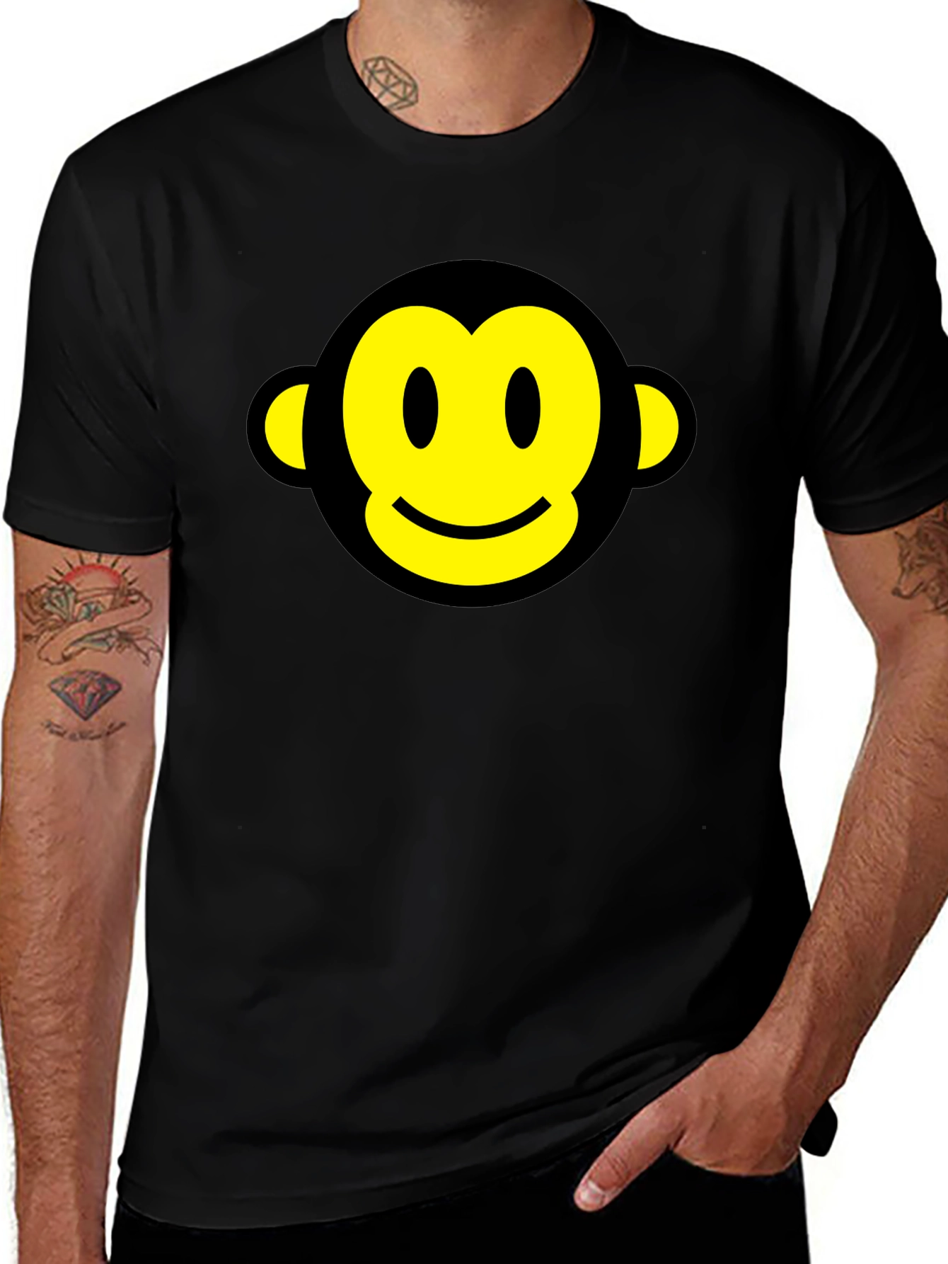 Smiley Monkey Face Graphic Tee - Black
