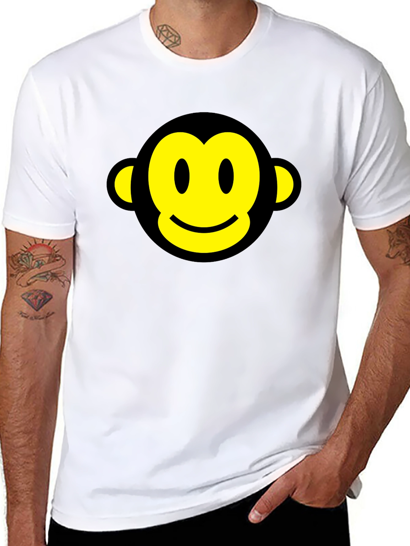 Smiley Monkey Face Graphic Tee - Black