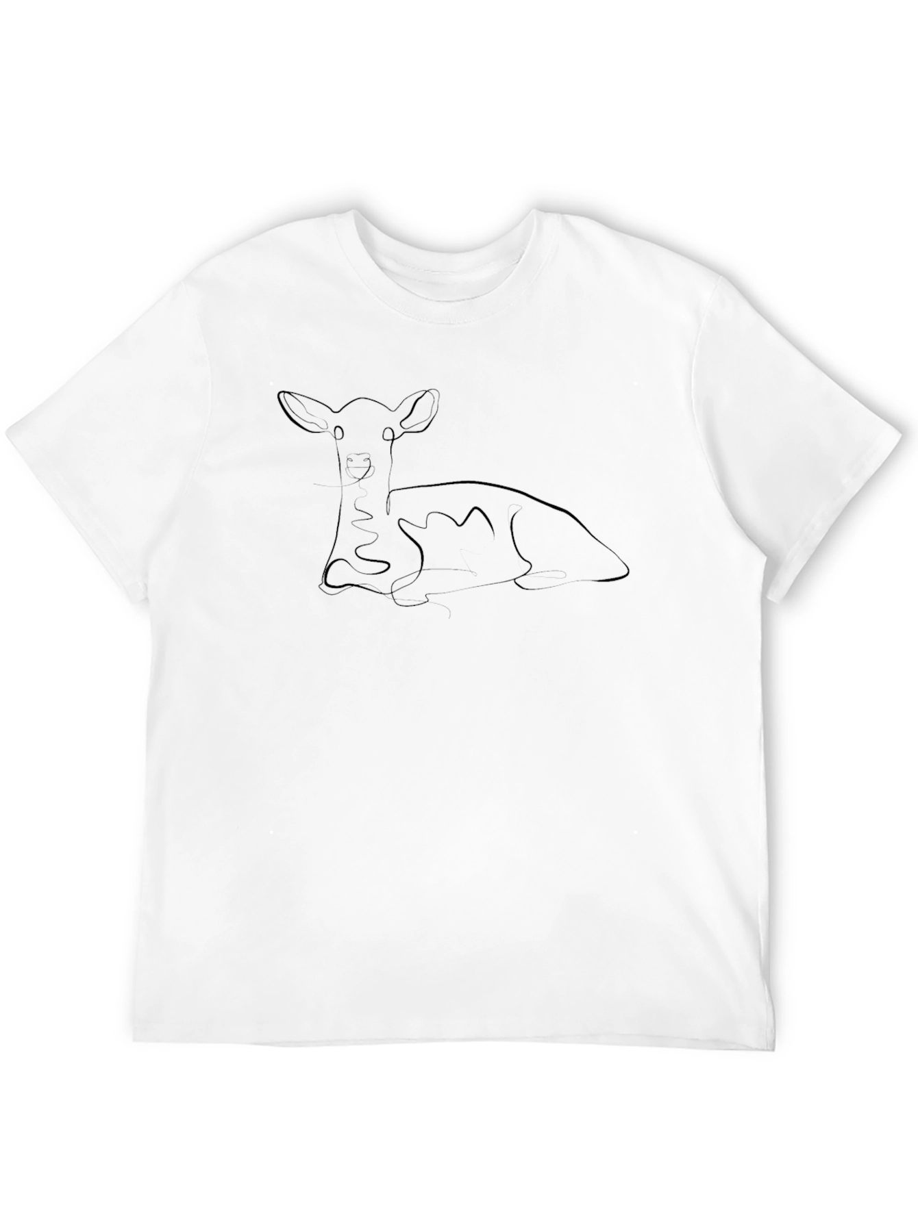 Black Tee with Minimalist Deer Line Art