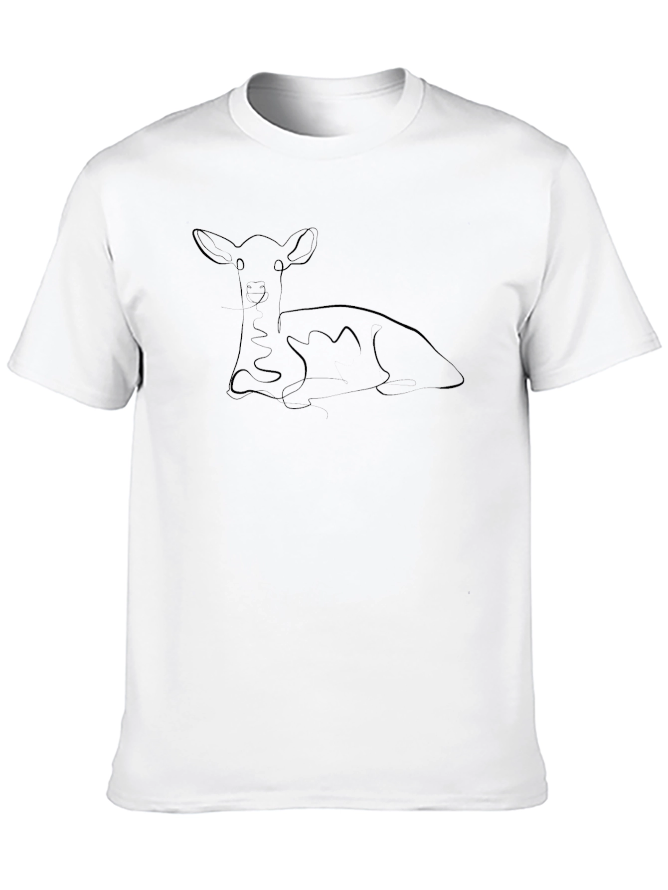 Black Tee with Minimalist Deer Line Art