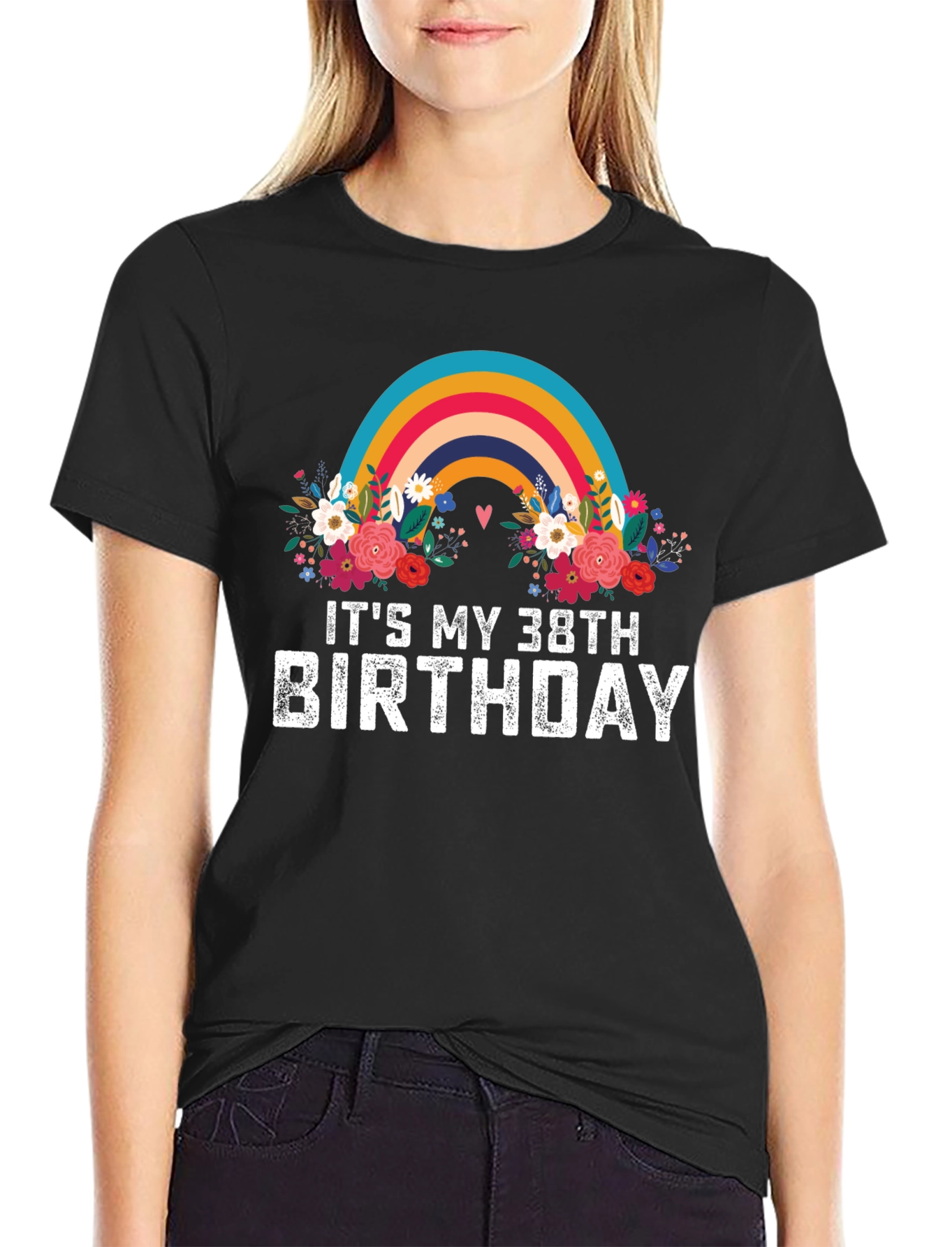 38th Birthday Rainbow Floral T-Shirt