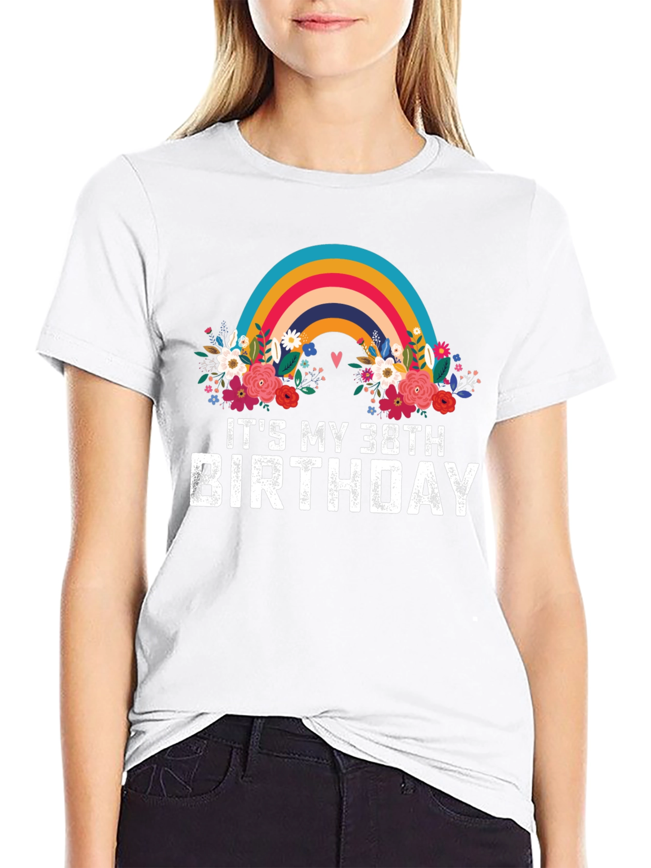 38th Birthday Rainbow Floral T-Shirt