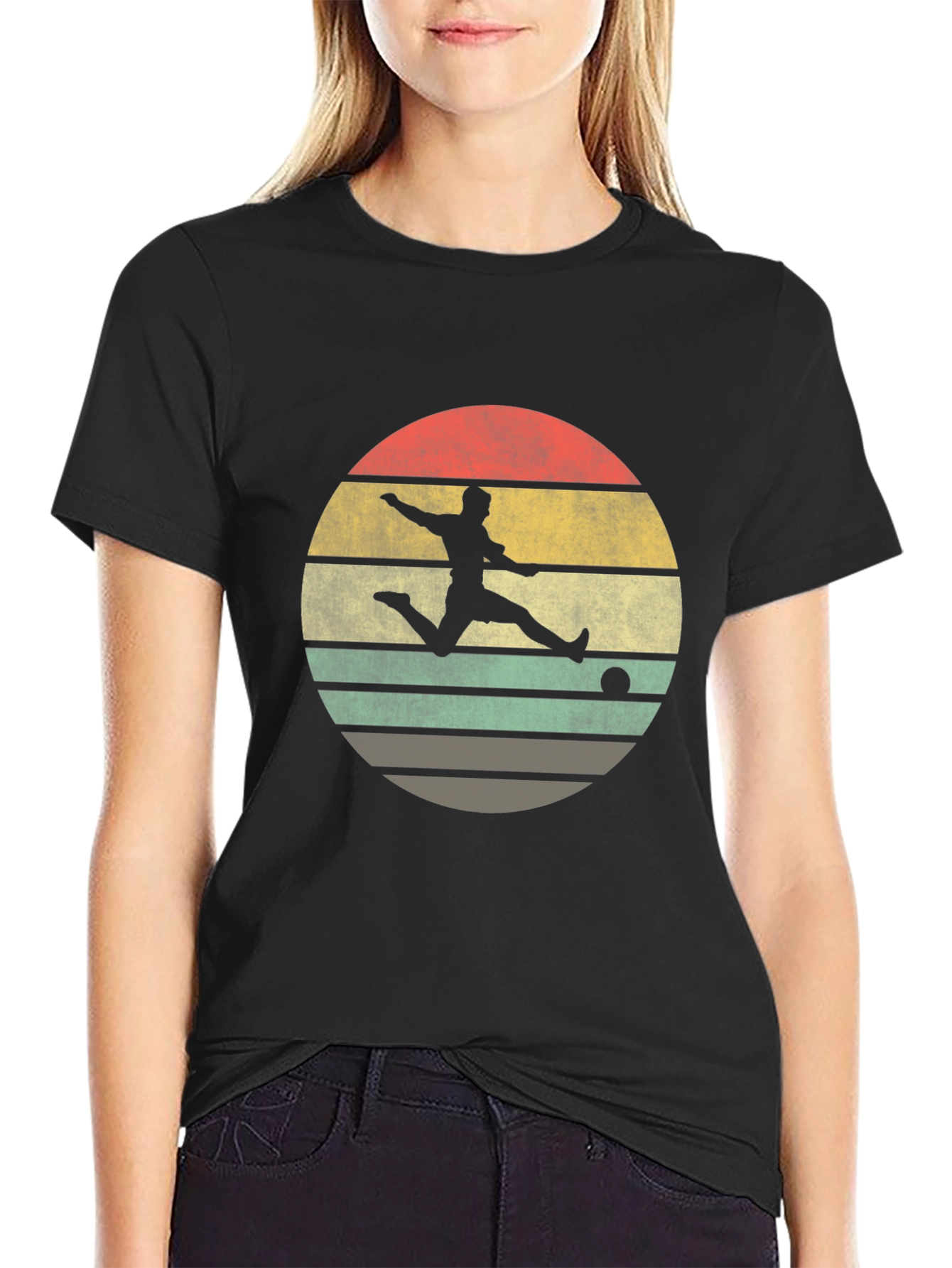 Retro Sunset Soccer Player Graphic T-Shirt