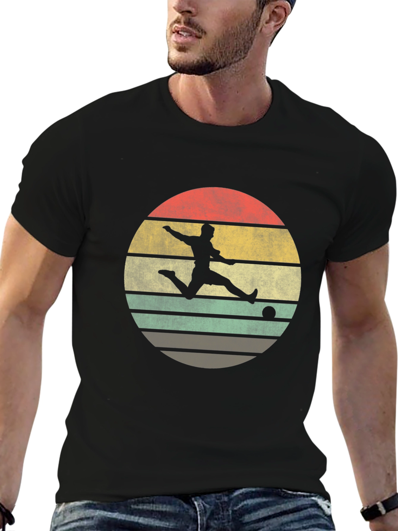 Retro Sunset Soccer Player Graphic T-Shirt