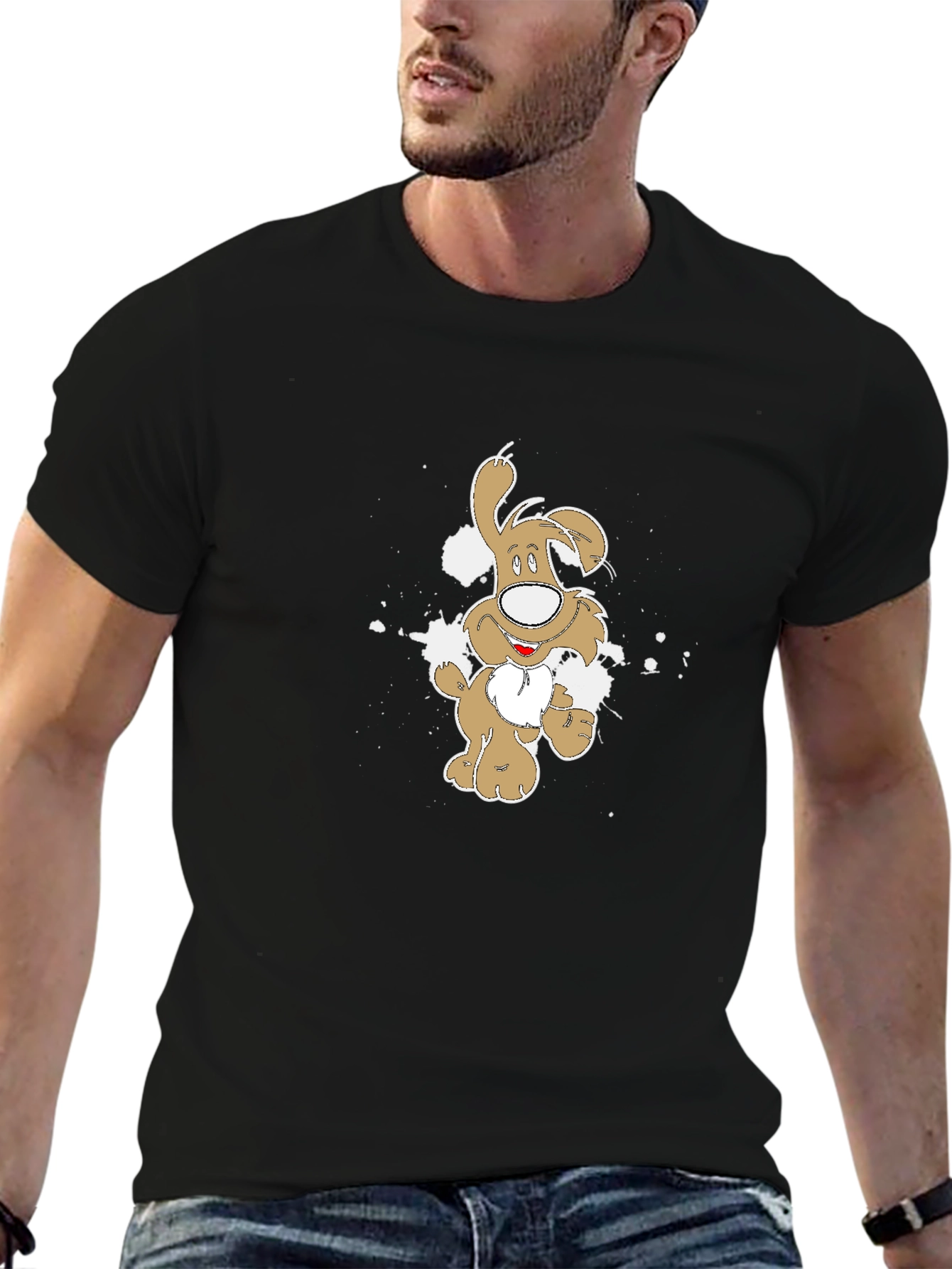 Cartoon Dog Graphic Tee - Mens Black T-Shirt
