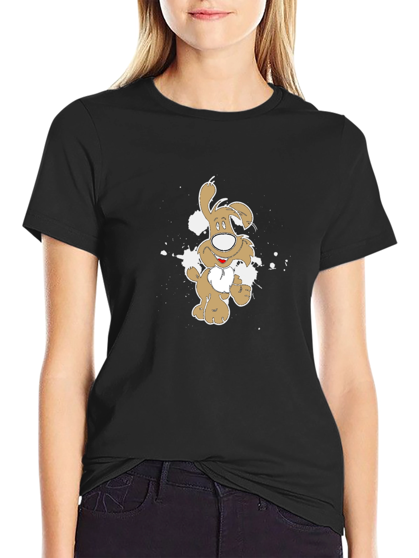 Cartoon Dog Graphic Tee - Mens Black T-Shirt