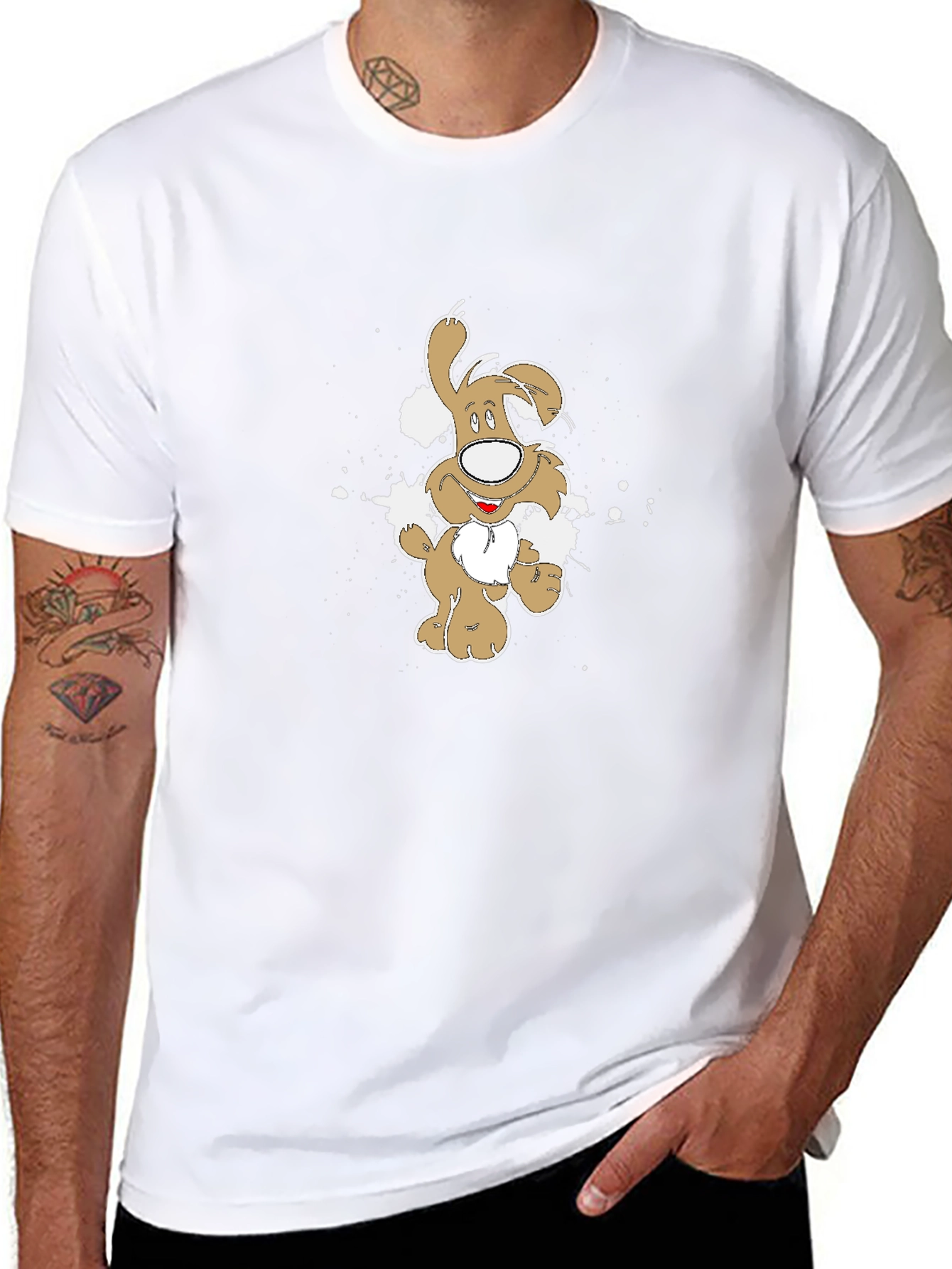 Cartoon Dog Graphic Tee - Mens Black T-Shirt