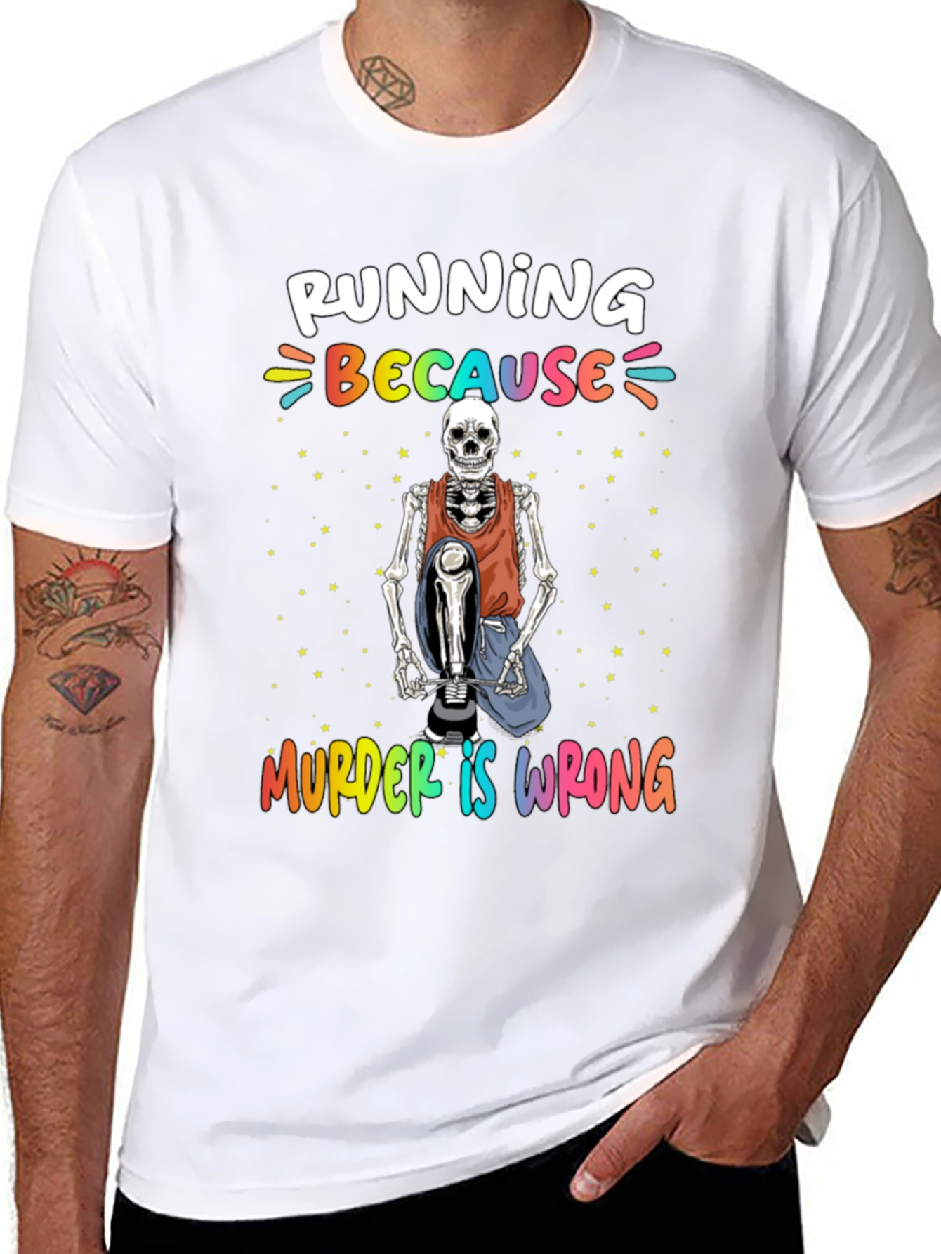 Running Because Murder Is Wrong Skeleton T-Shirt