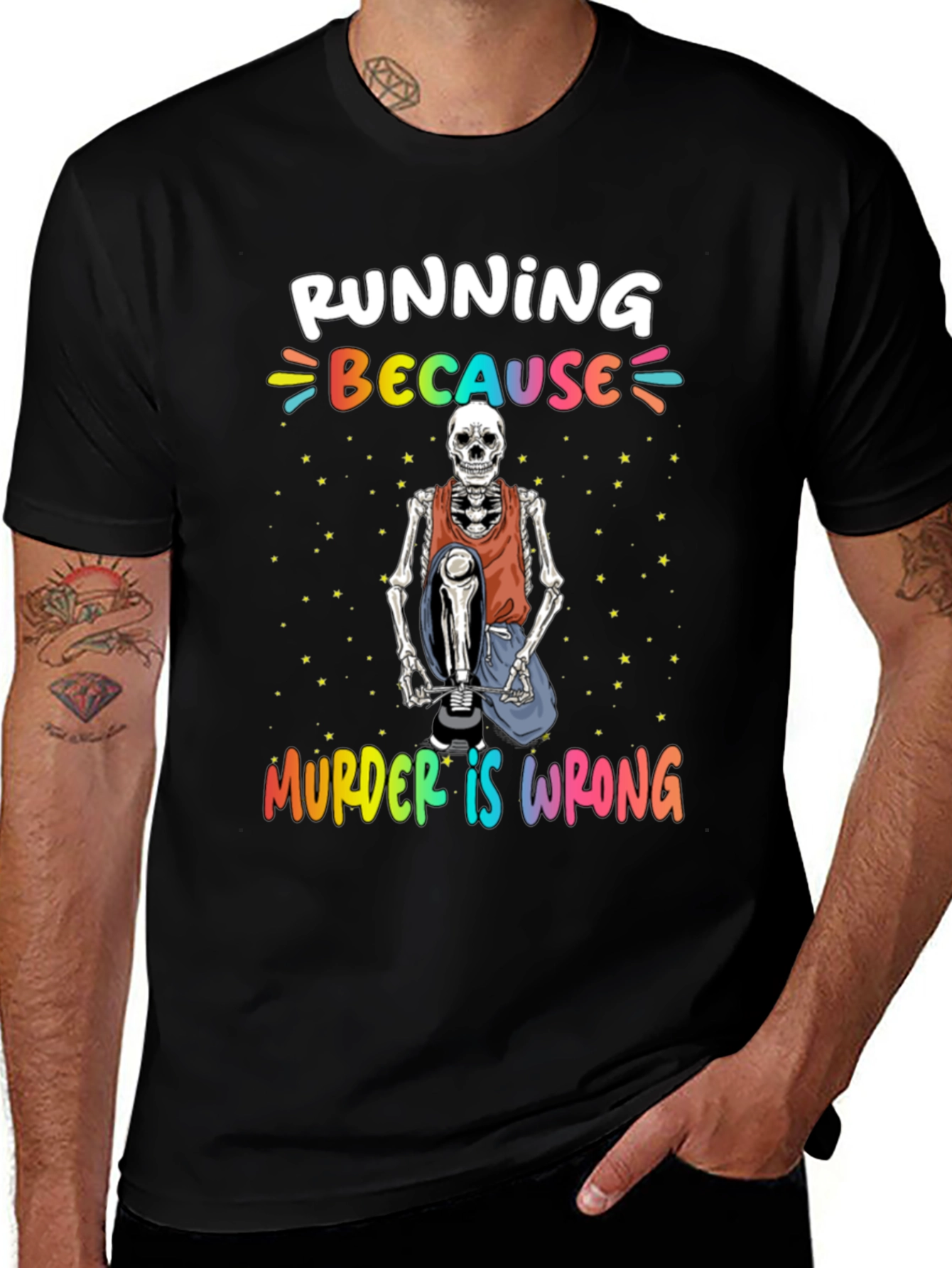 Running Because Murder Is Wrong Skeleton T-Shirt