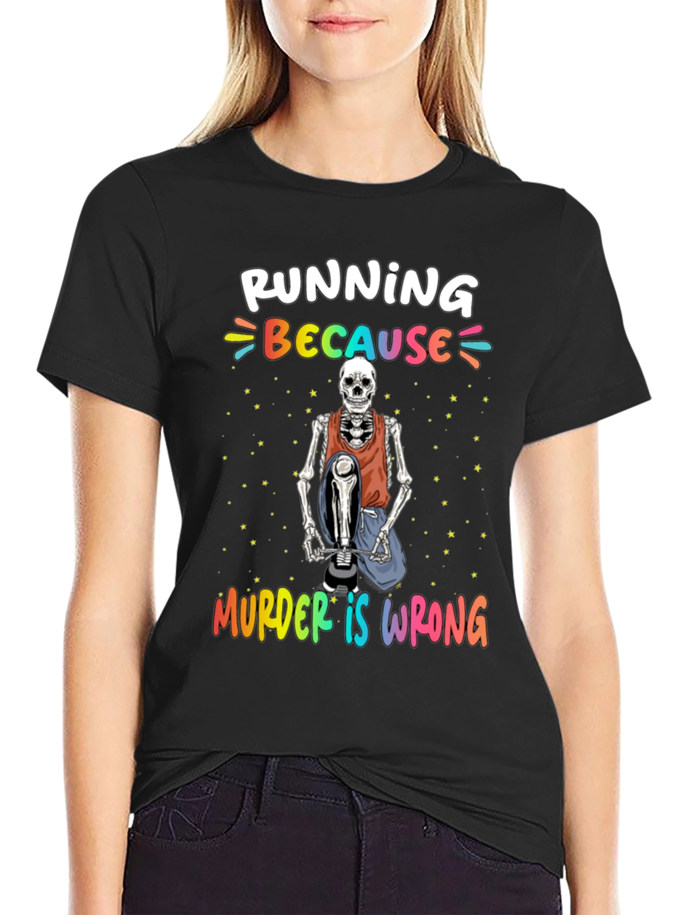 Running Because Murder Is Wrong Skeleton T-Shirt
