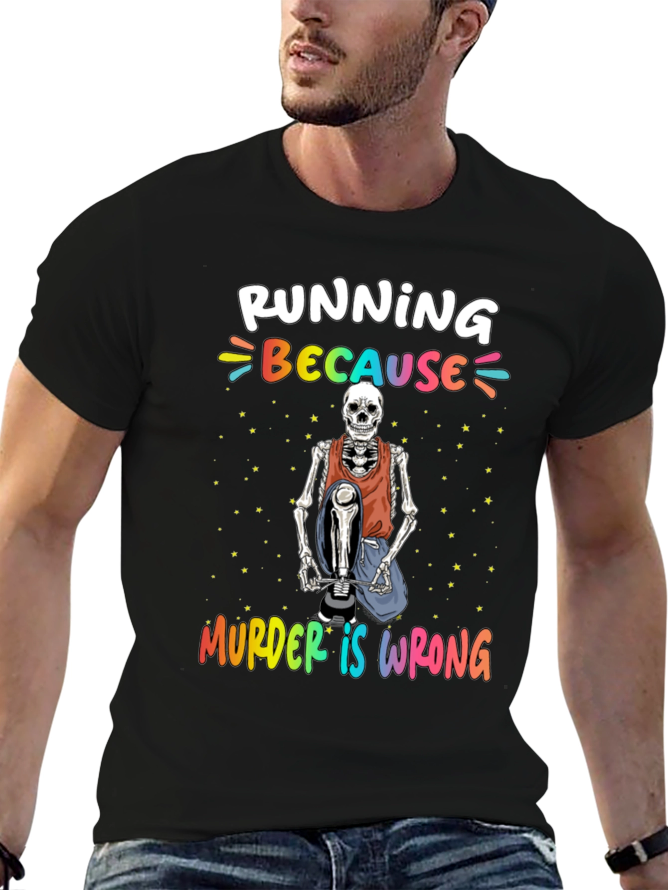 Running Because Murder Is Wrong Skeleton T-Shirt