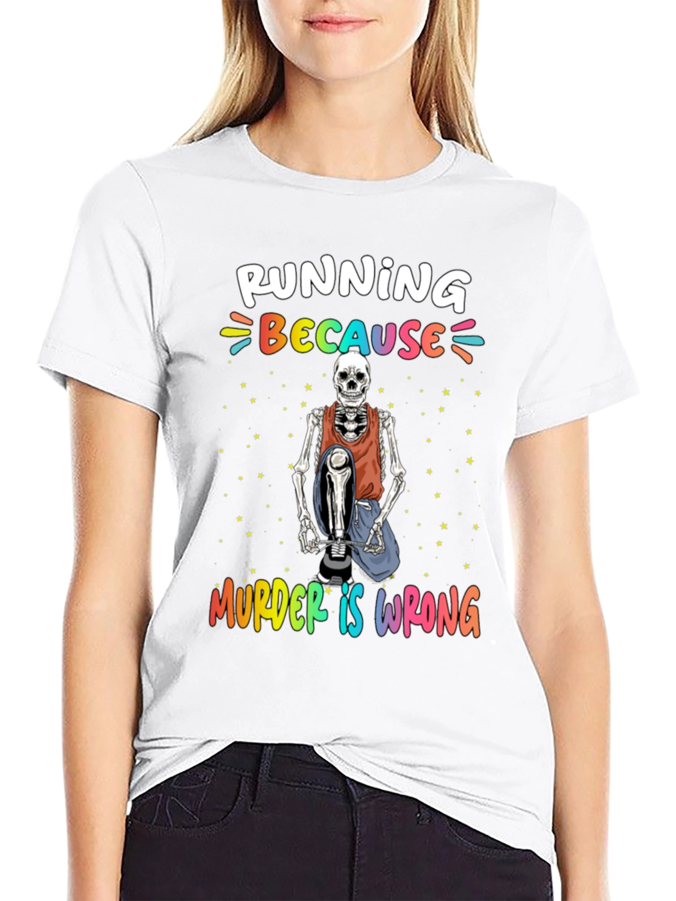 Running Because Murder Is Wrong Skeleton T-Shirt