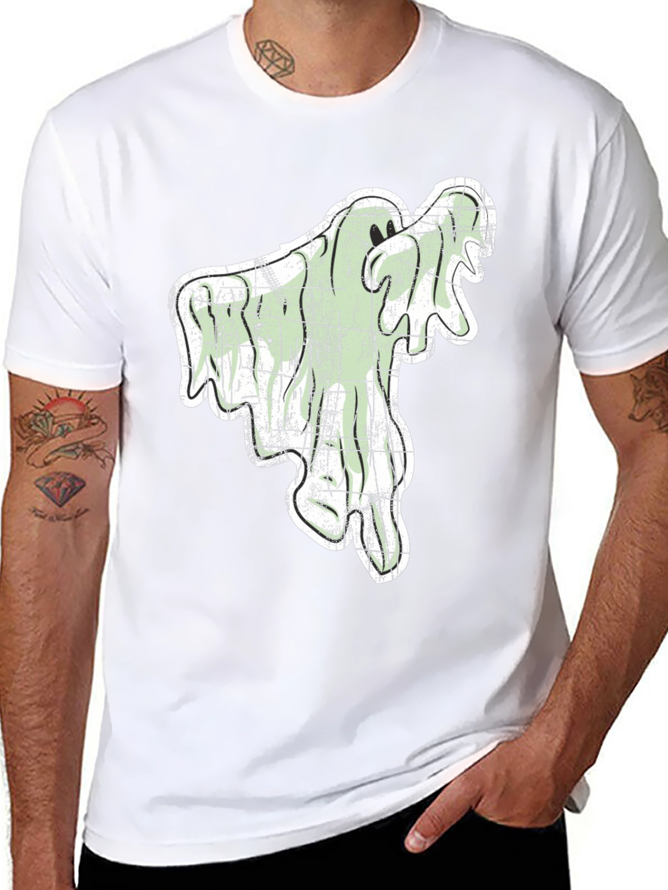 Spooky Season Ghost Graphic Tee - Black