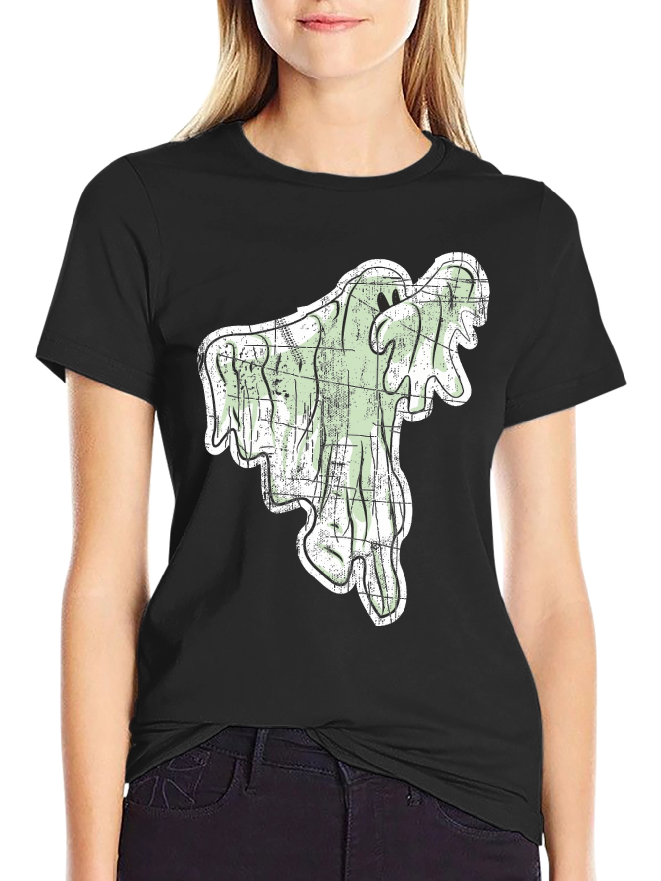 Spooky Season Ghost Graphic Tee - Black