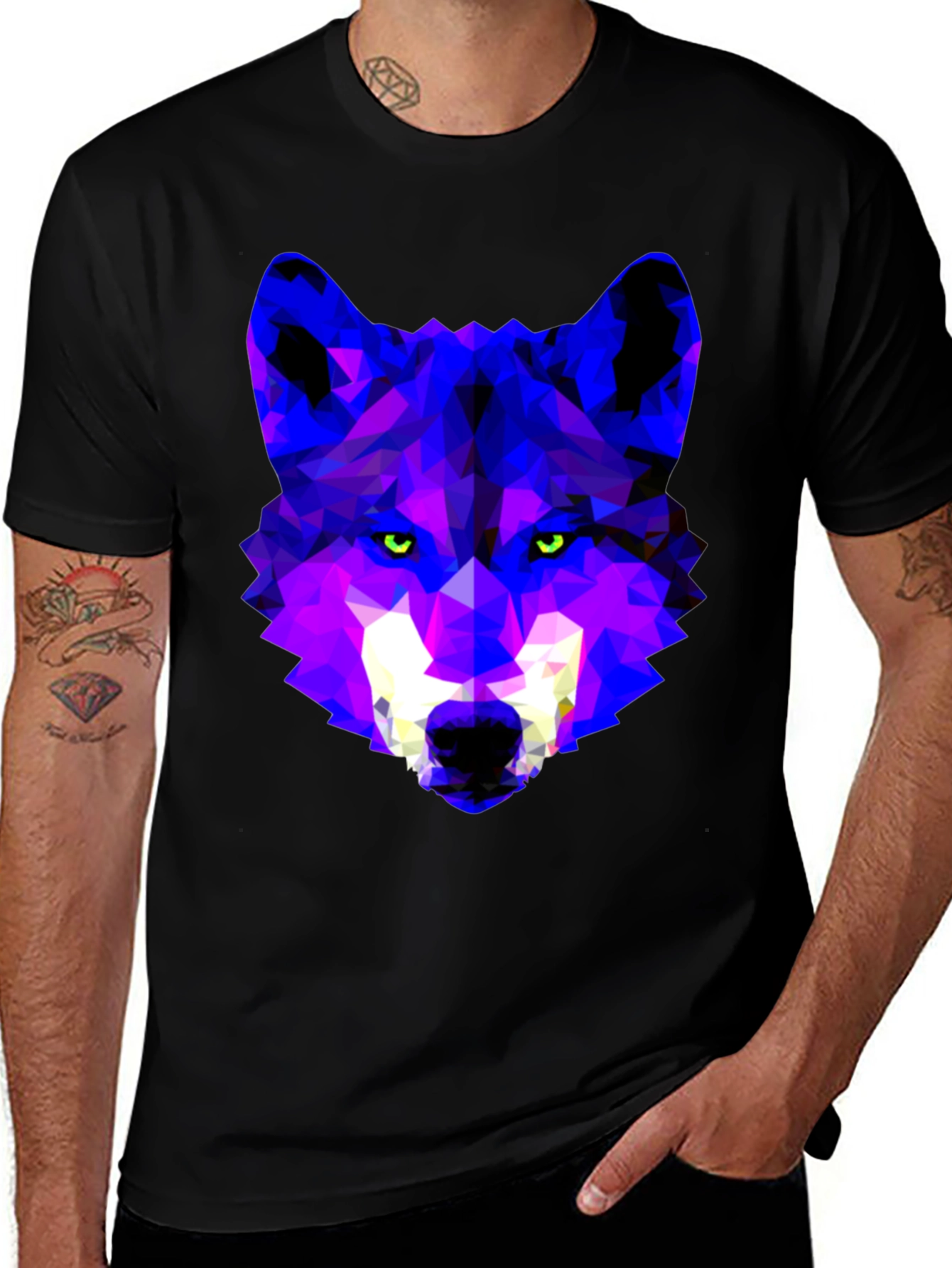 Geometric Wolf Head Graphic Tee - Trendy Streetwear