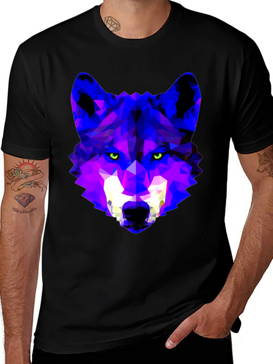 Geometric Wolf Head Graphic Tee - Trendy Streetwear