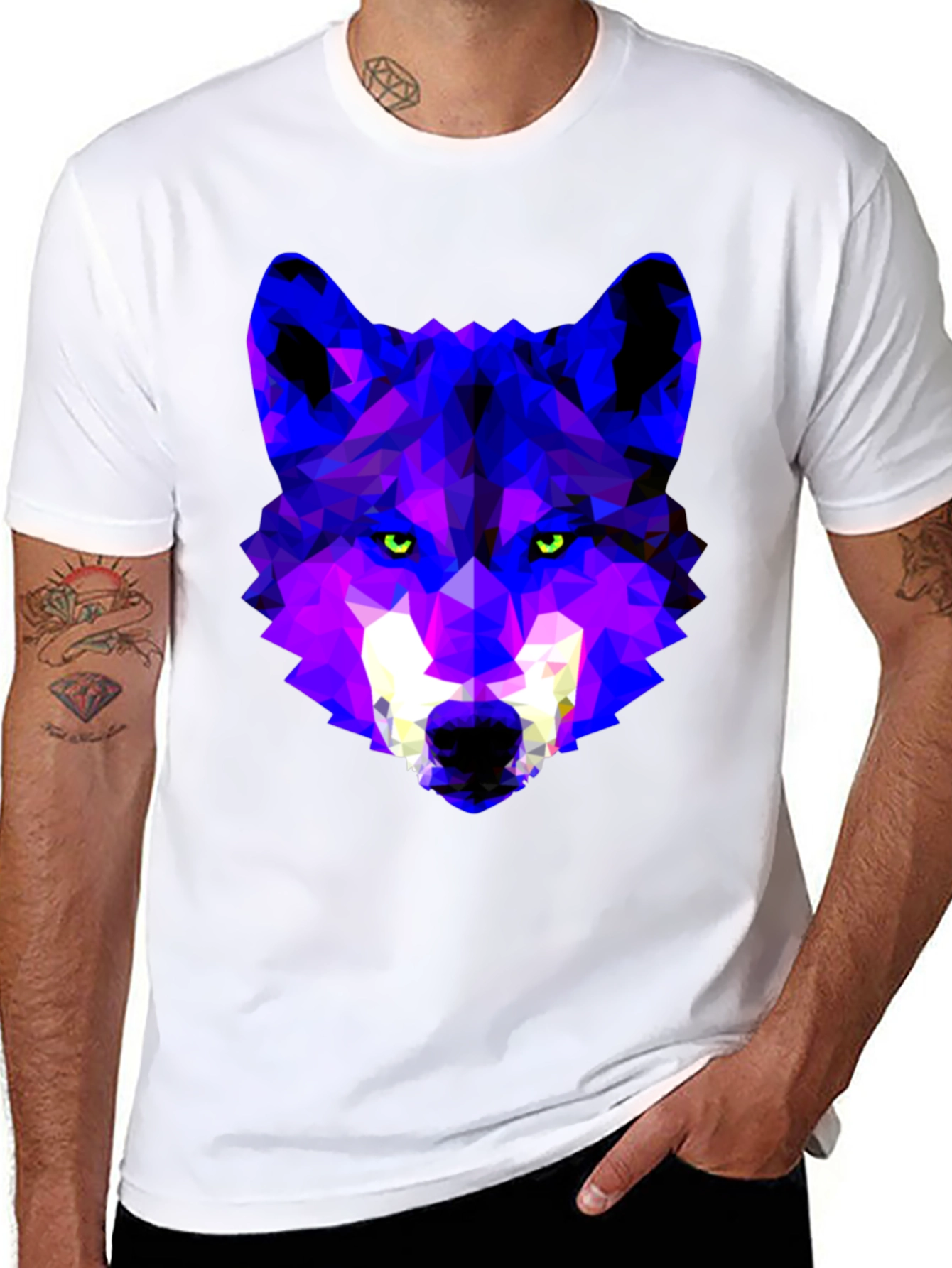 Geometric Wolf Head Graphic Tee - Trendy Streetwear