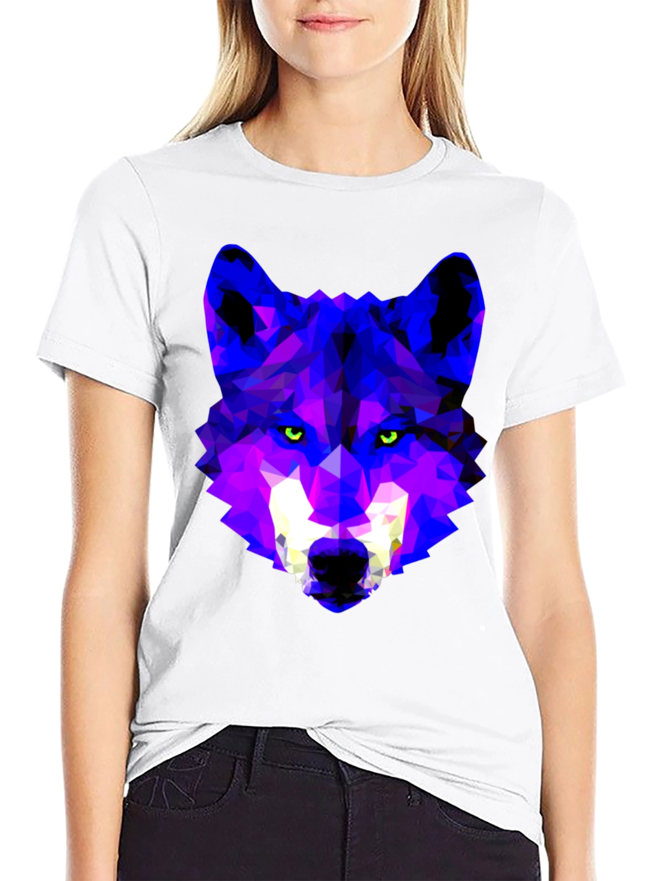 Geometric Wolf Head Graphic Tee - Trendy Streetwear