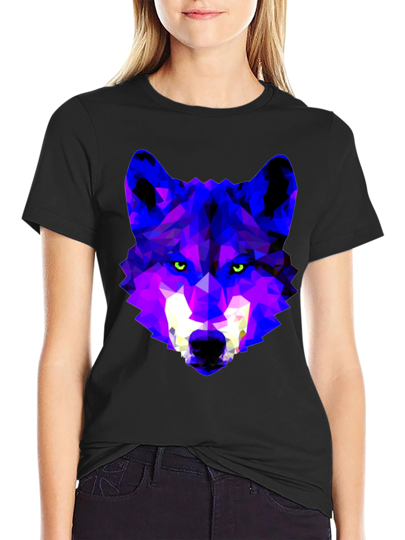 Geometric Wolf Head Graphic Tee - Trendy Streetwear