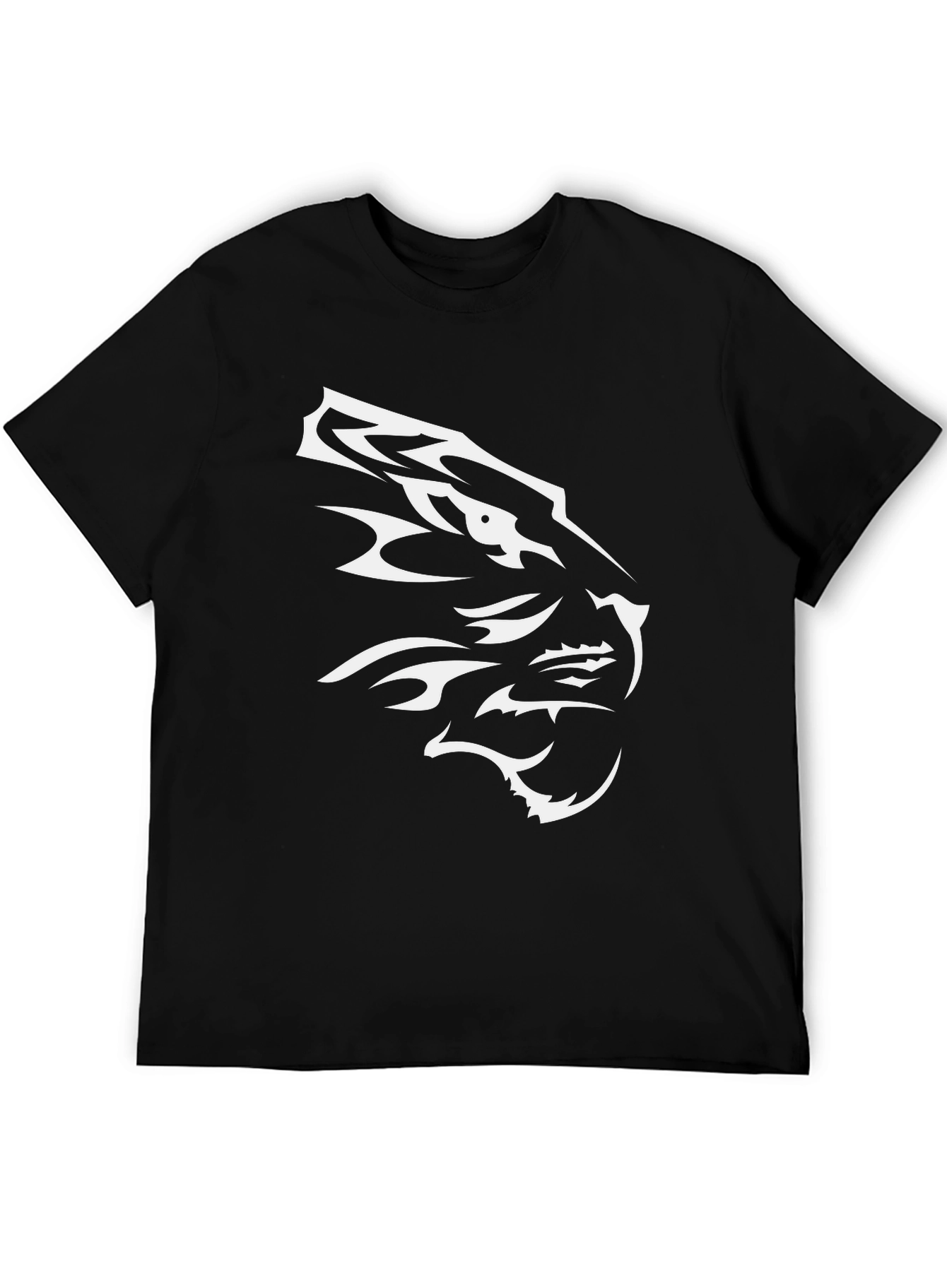Black T-Shirt with White Tiger Design