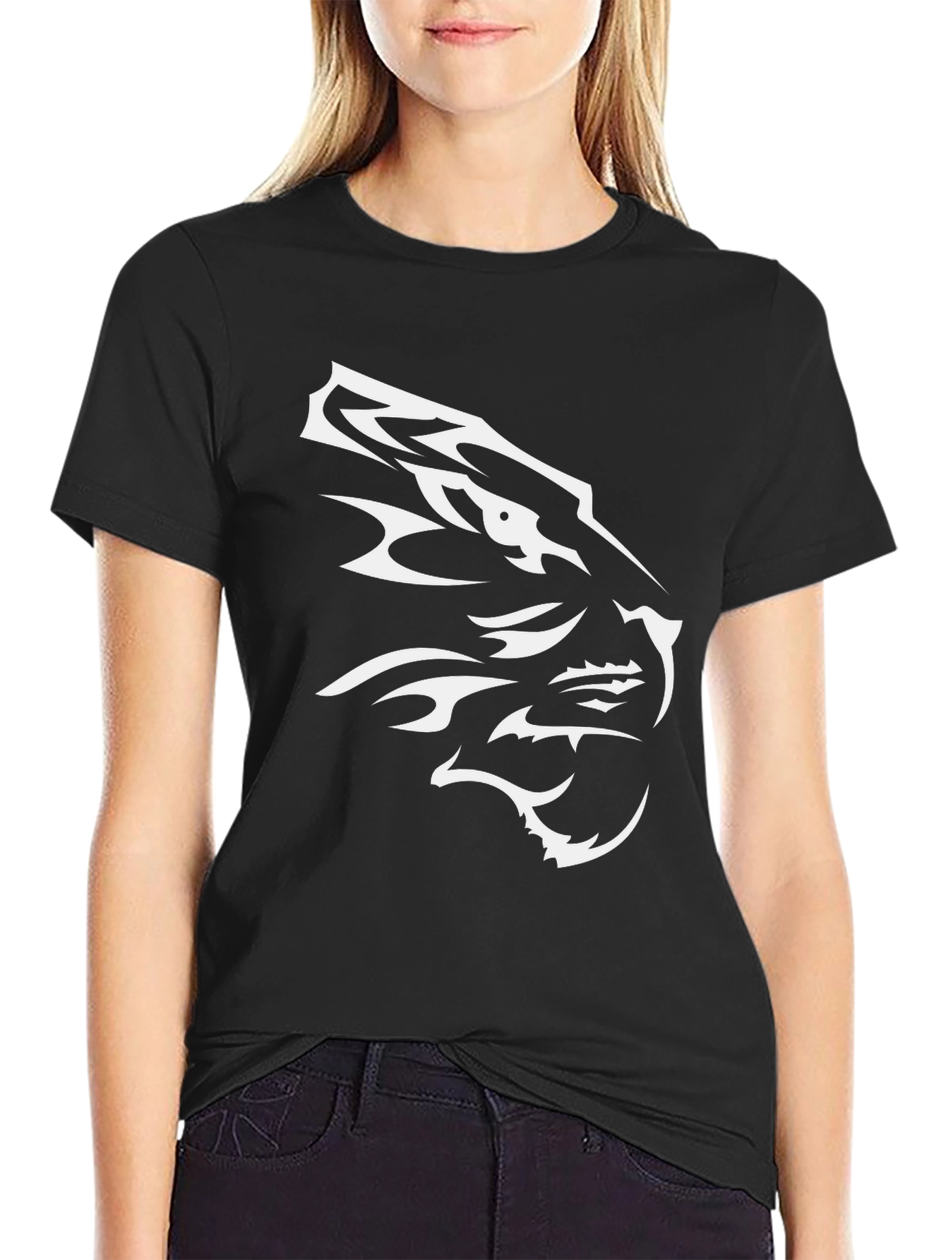 Black T-Shirt with White Tiger Design