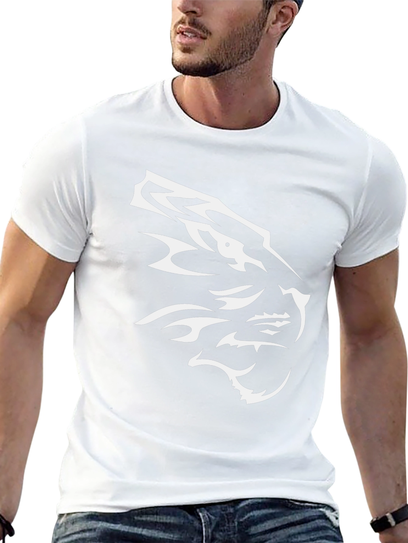 Black T-Shirt with White Tiger Design