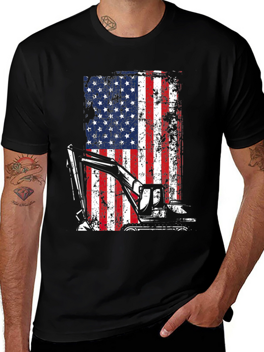 Excavator American Flag Mens T-Shirt