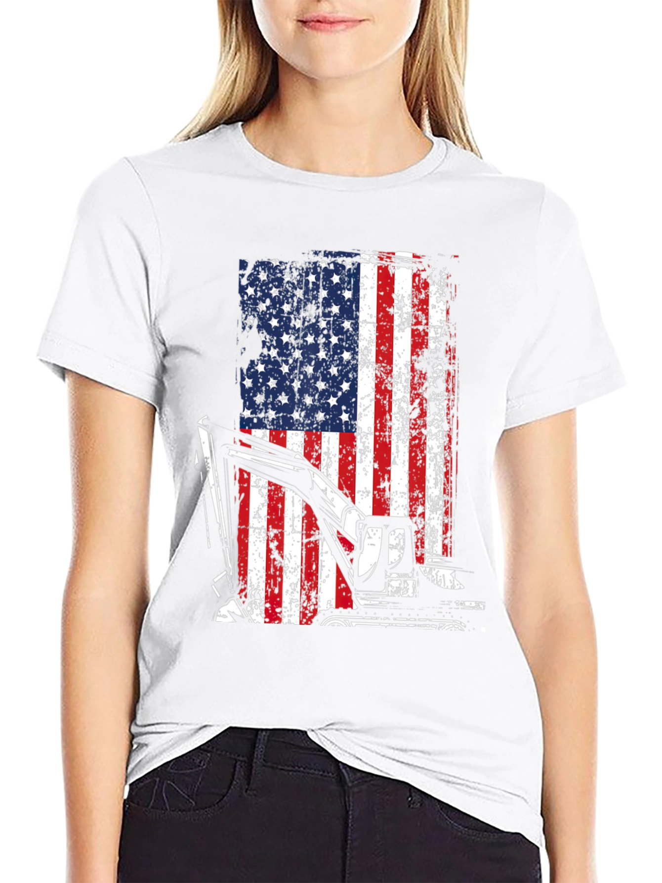 Excavator American Flag Mens T-Shirt