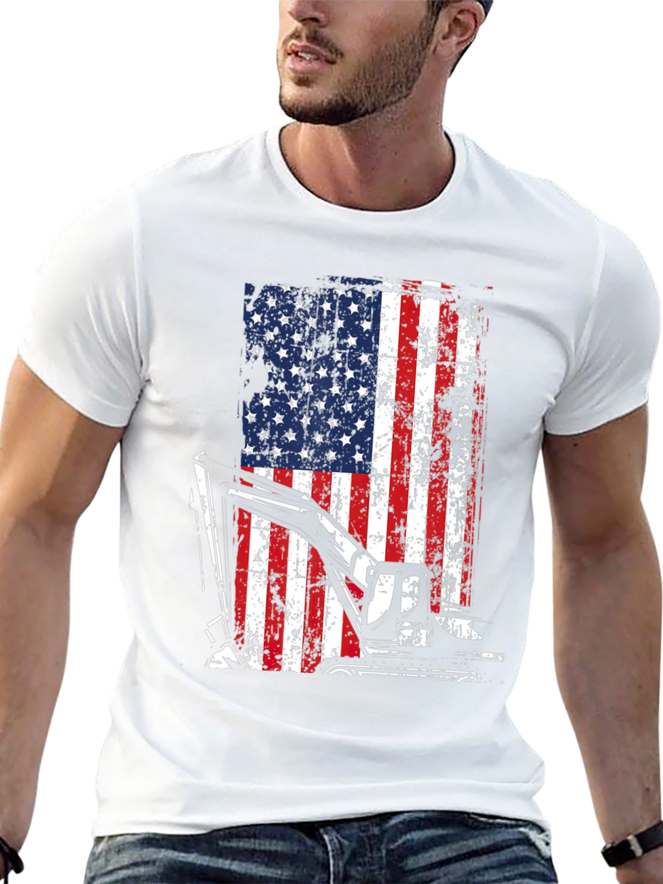 Excavator American Flag Mens T-Shirt