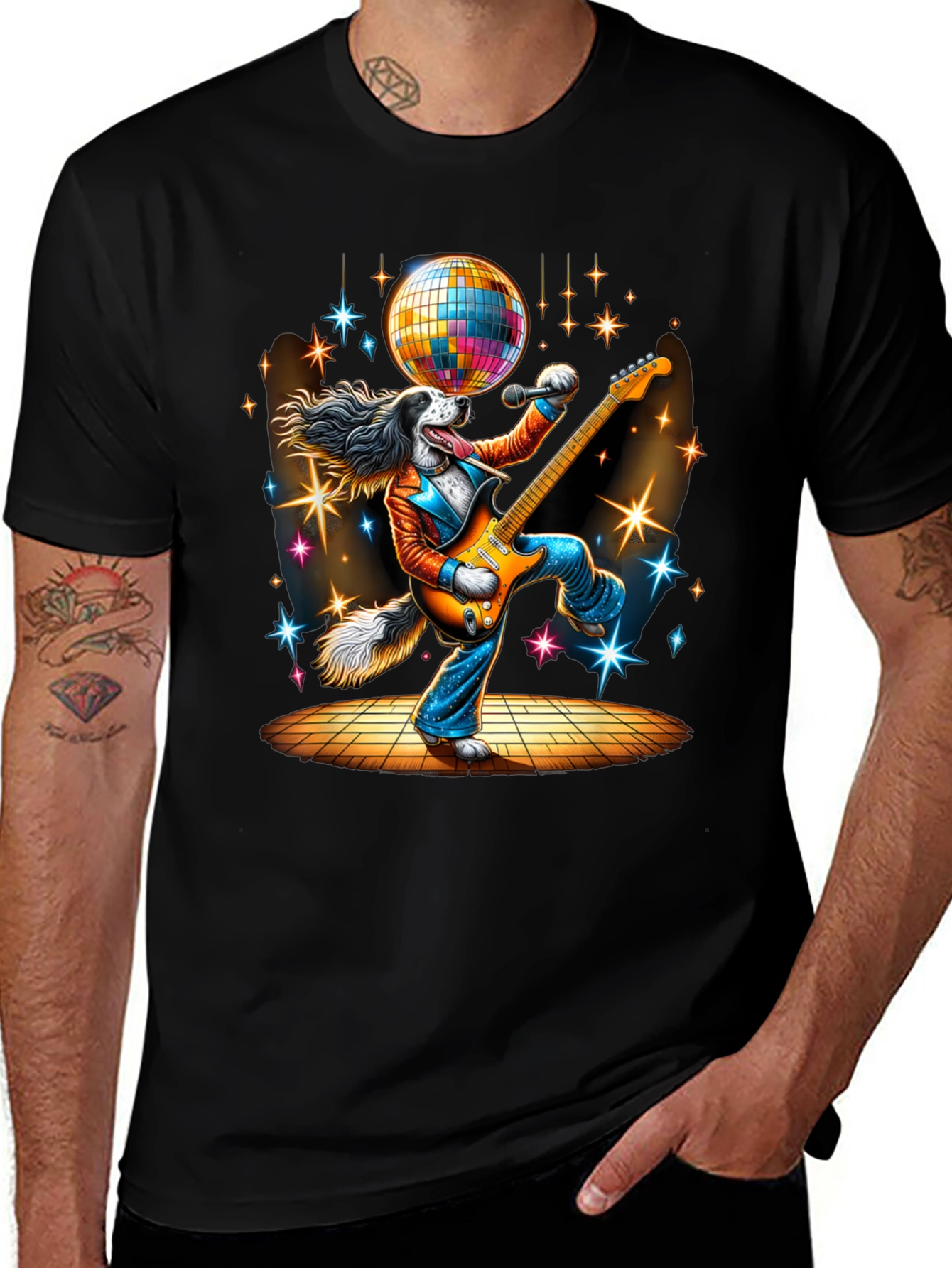 Disco Dog Guitarist Graphic Tee