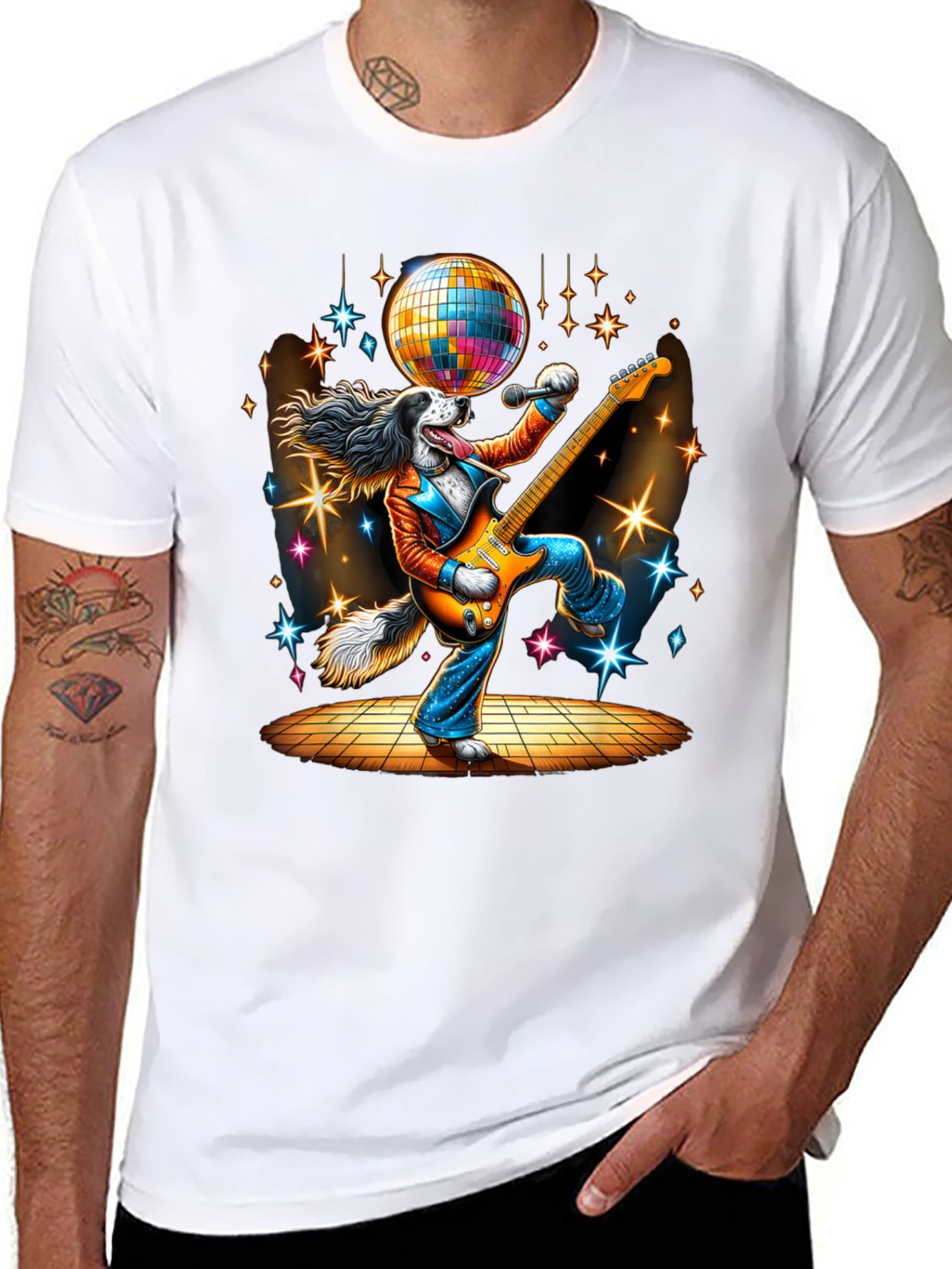 Disco Dog Guitarist Graphic Tee