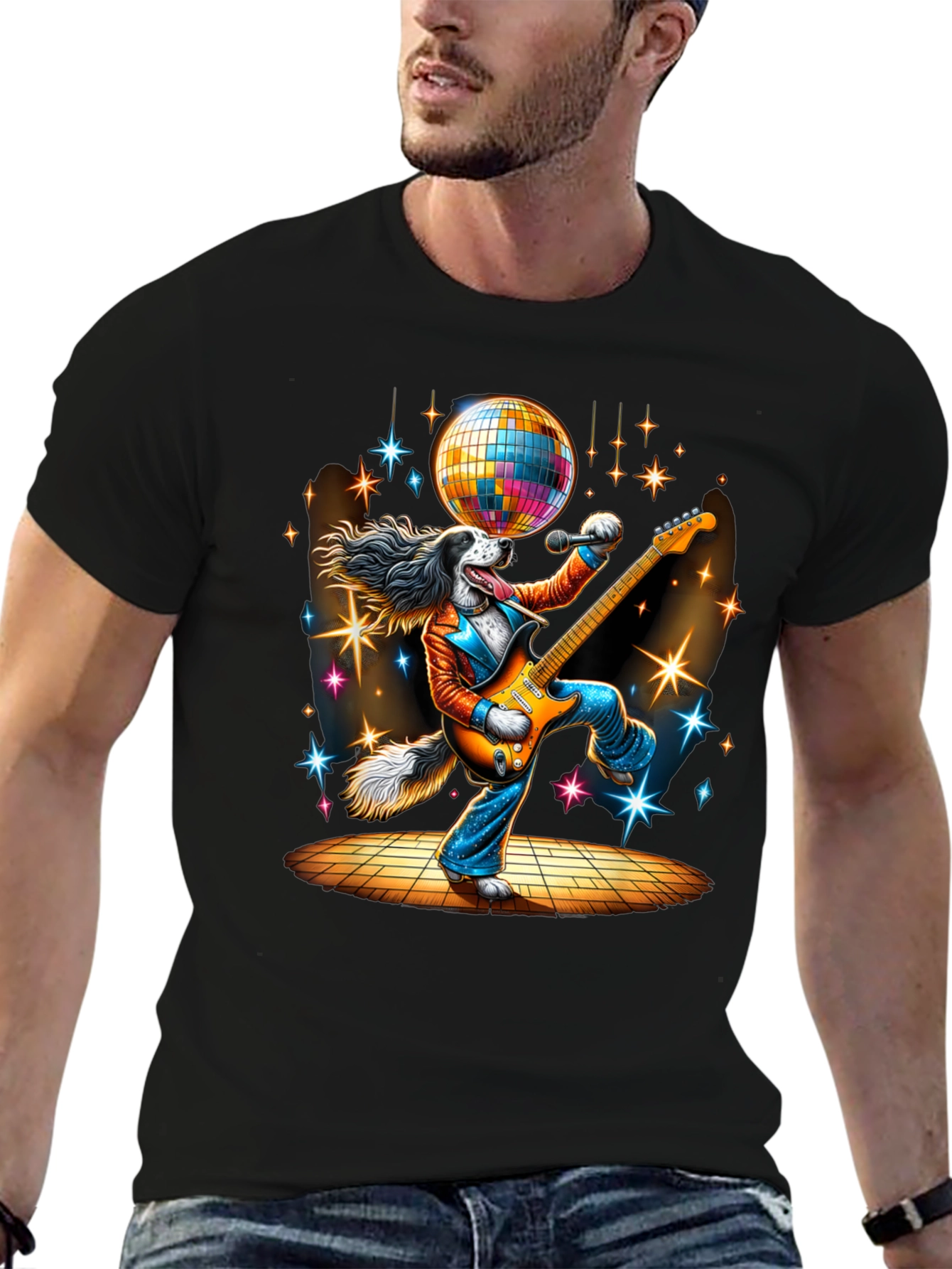 Disco Dog Guitarist Graphic Tee