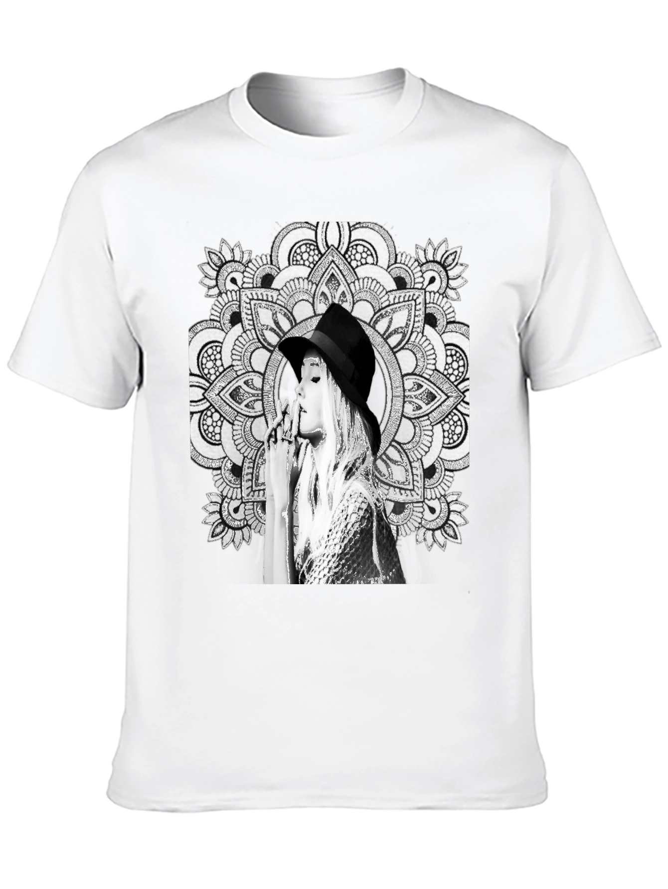 Black Graphic Tee - Mandala Art Woman Portrait
