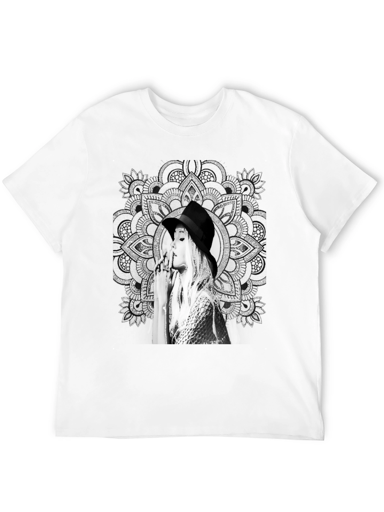Black Graphic Tee - Mandala Art Woman Portrait