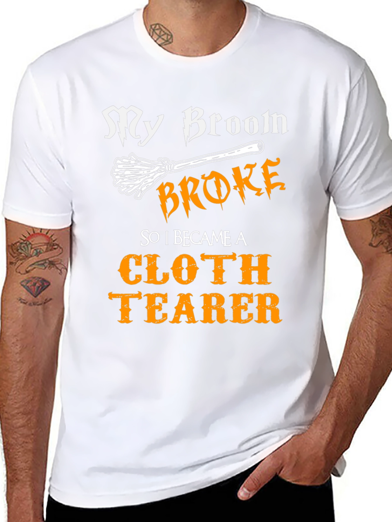 Funny Cloth Tearer T-Shirt - Halloween Witch Broom Tee