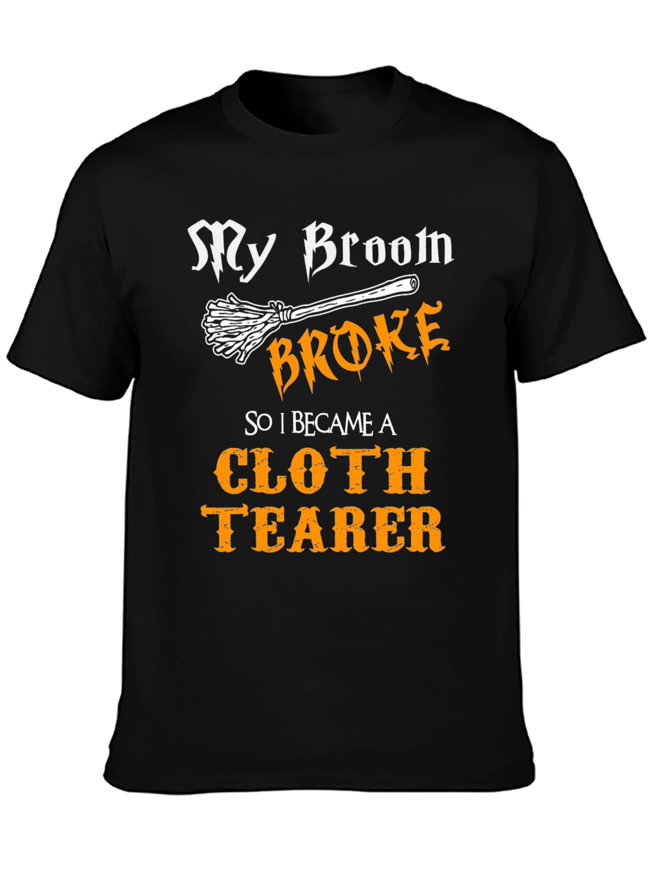 Funny Cloth Tearer T-Shirt - Halloween Witch Broom Tee