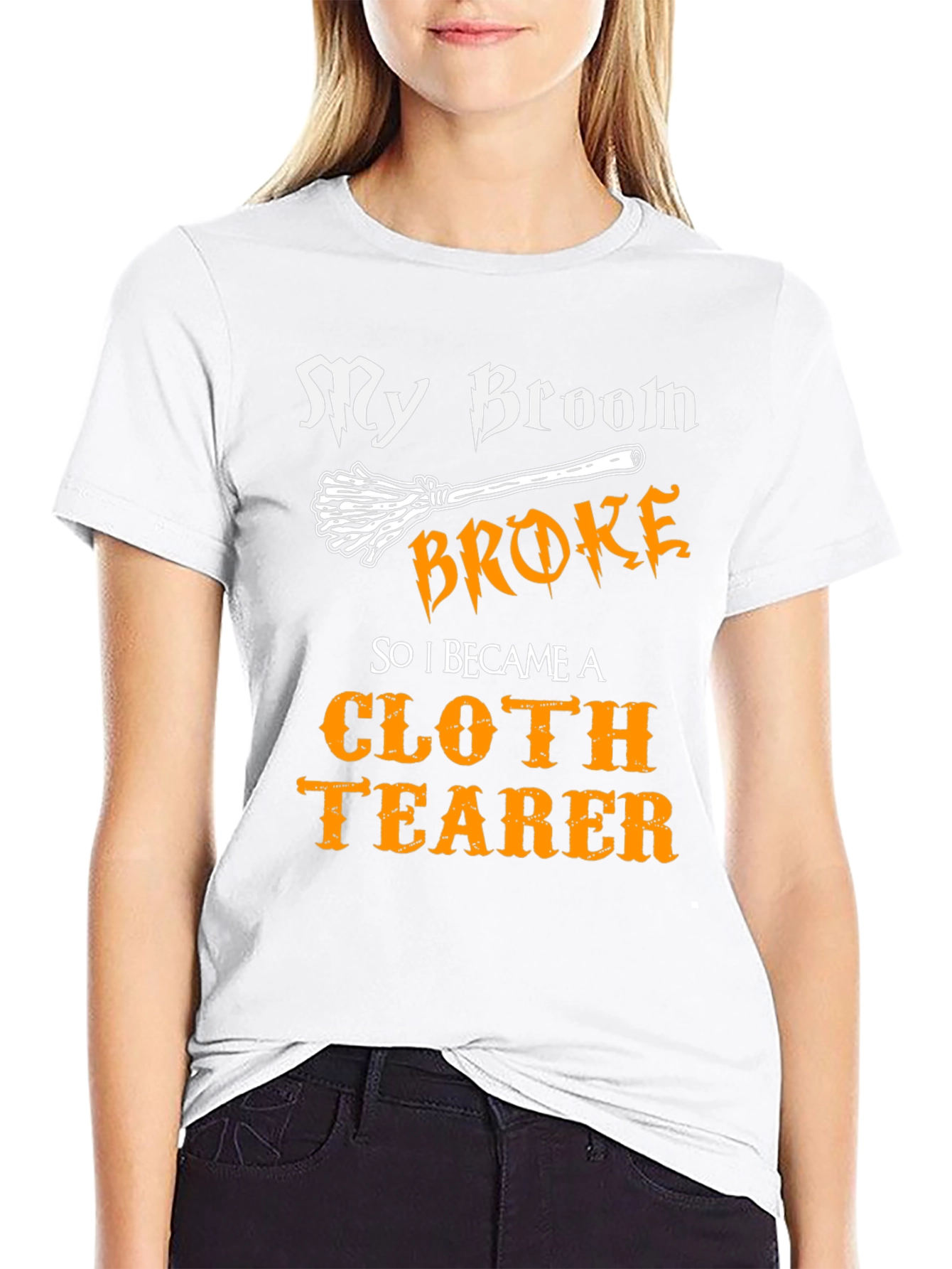 Funny Cloth Tearer T-Shirt - Halloween Witch Broom Tee