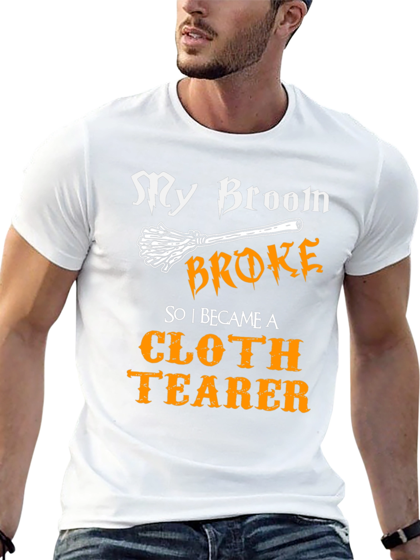 Funny Cloth Tearer T-Shirt - Halloween Witch Broom Tee
