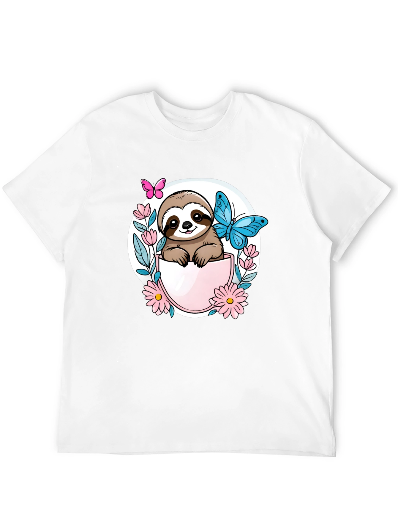 Cute Sloth Butterfly Flower Graphic Tee