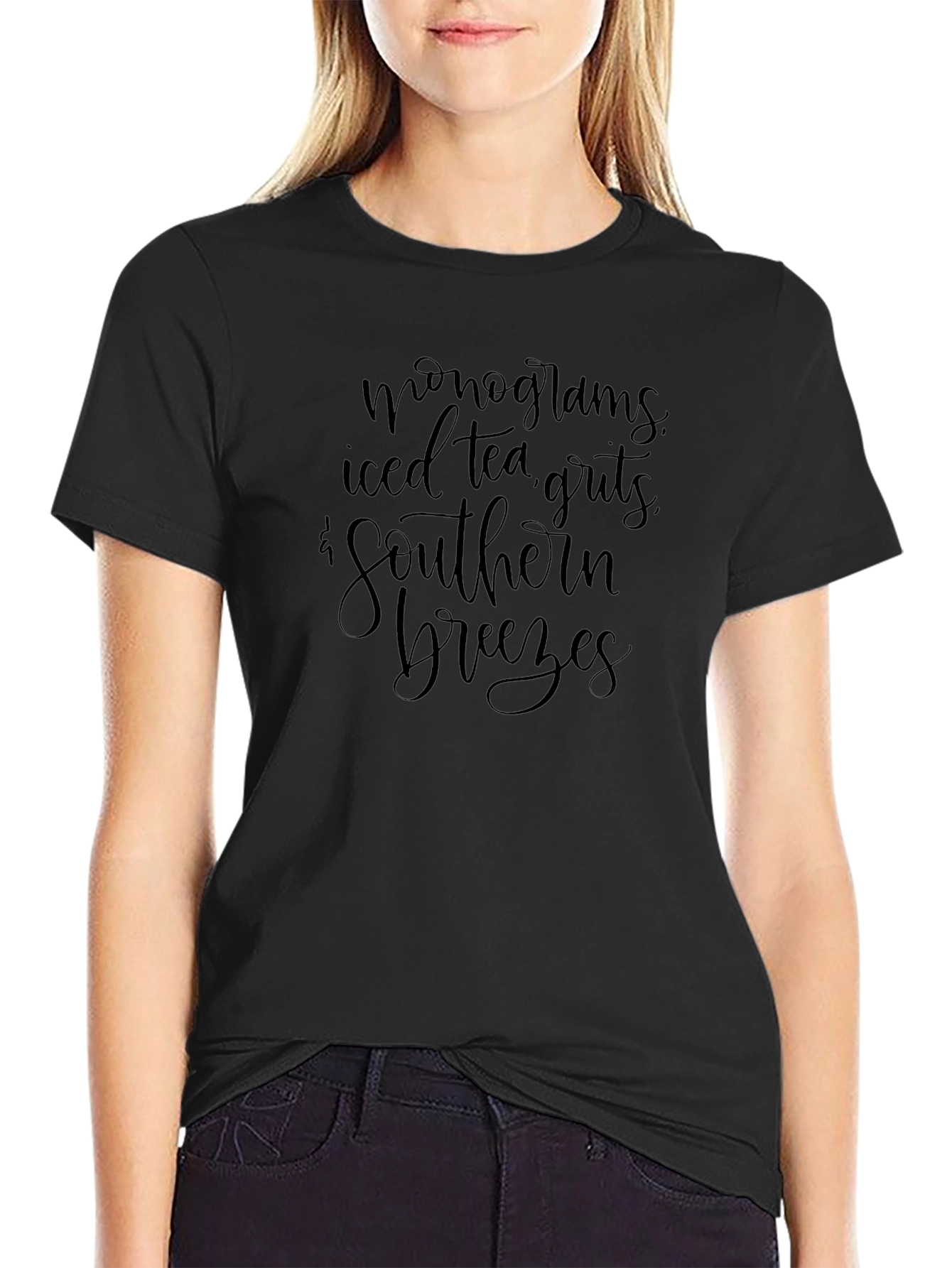 Monograms Iced Tea Southern Breezes Black T-Shirt