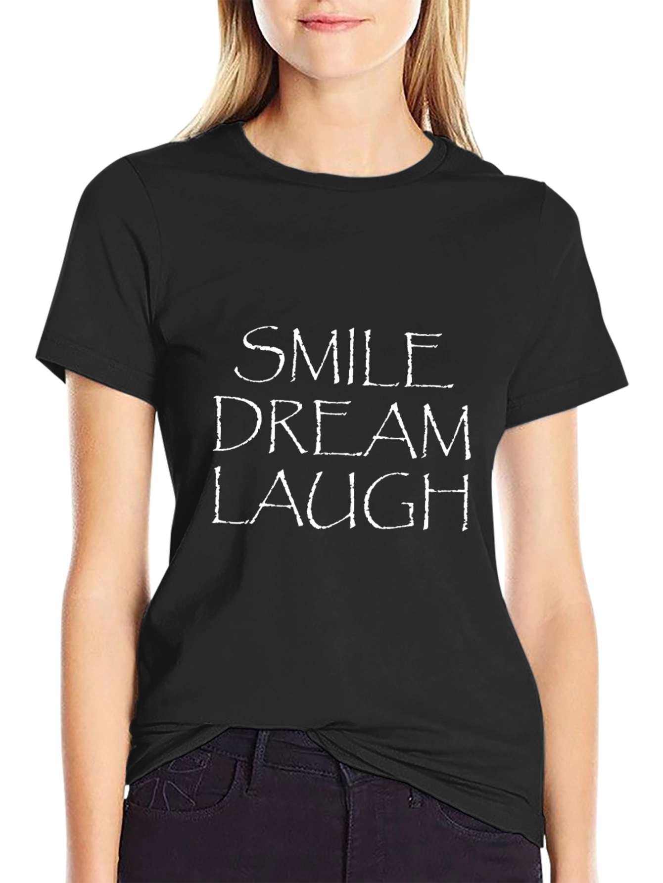 Smile Dream Laugh Black Graphic T-Shirt
