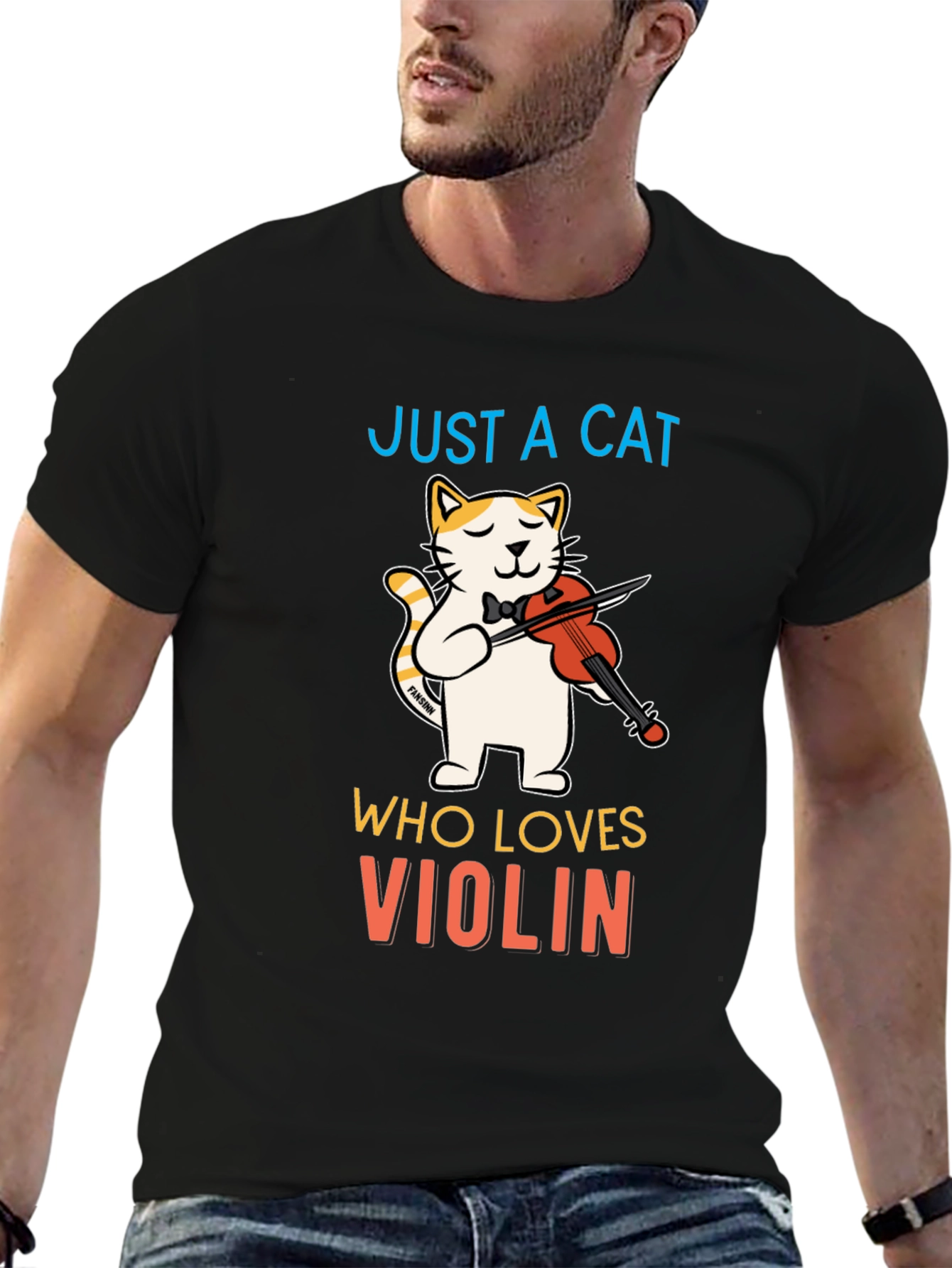 Cat Violinist T-Shirt - Musical Feline Tee