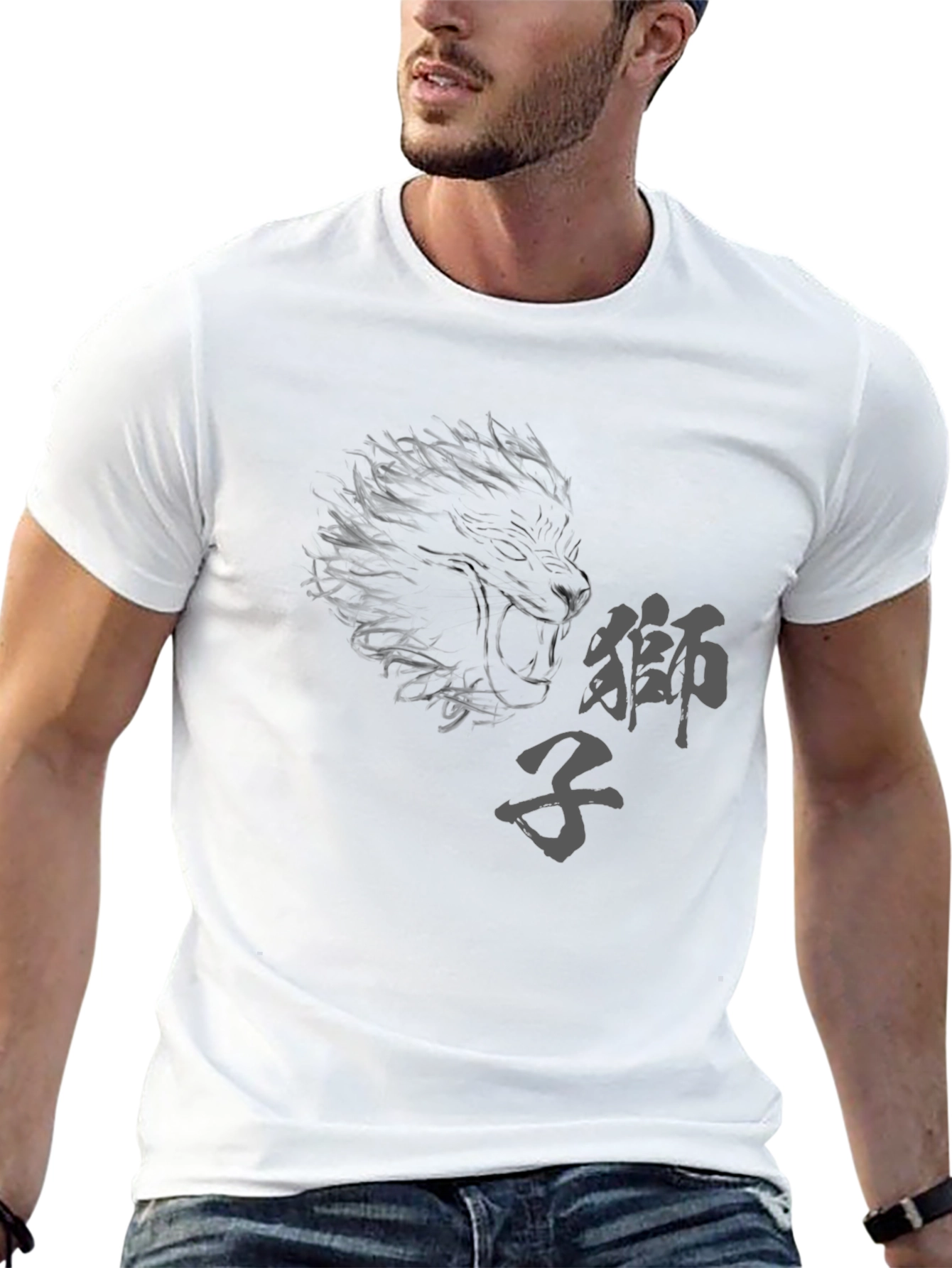 Mens Black Graphic Tee - Lion Design