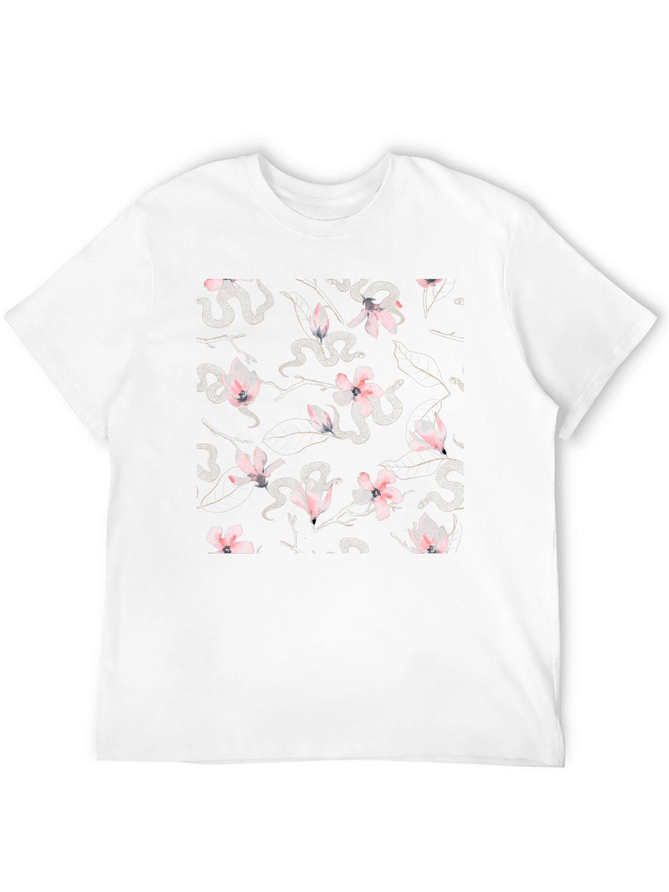 Black Floral Snake Print Crew Neck T-Shirt