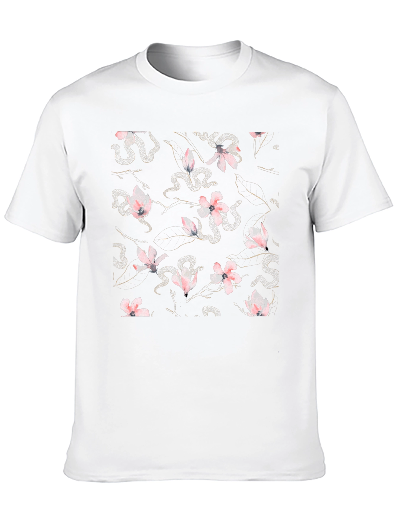 Black Floral Snake Print Crew Neck T-Shirt