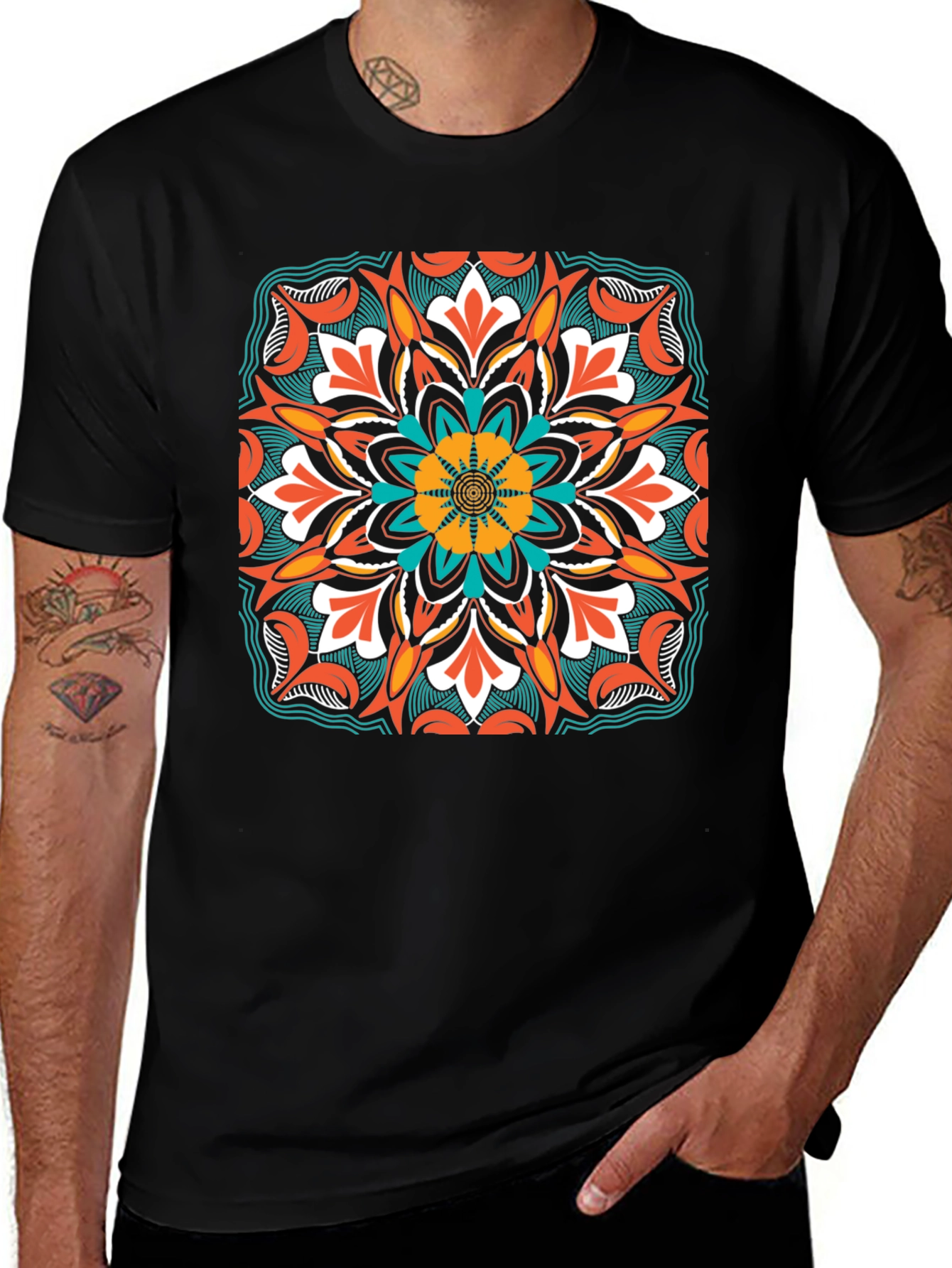 Geometric Mandala Design Black T-Shirt