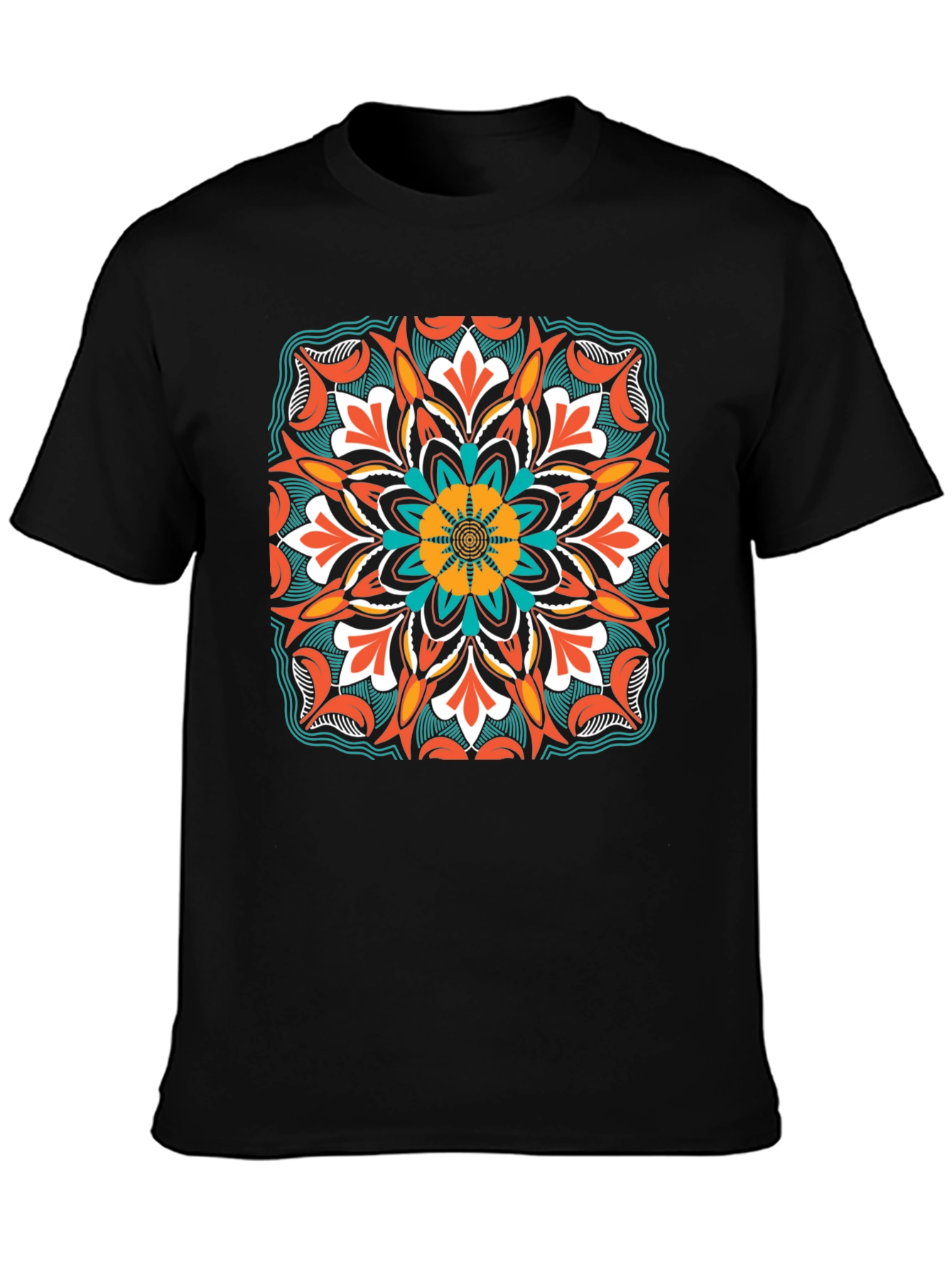 Geometric Mandala Design Black T-Shirt