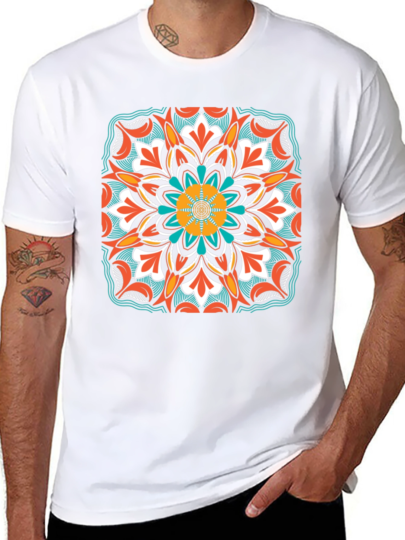 Geometric Mandala Design Black T-Shirt